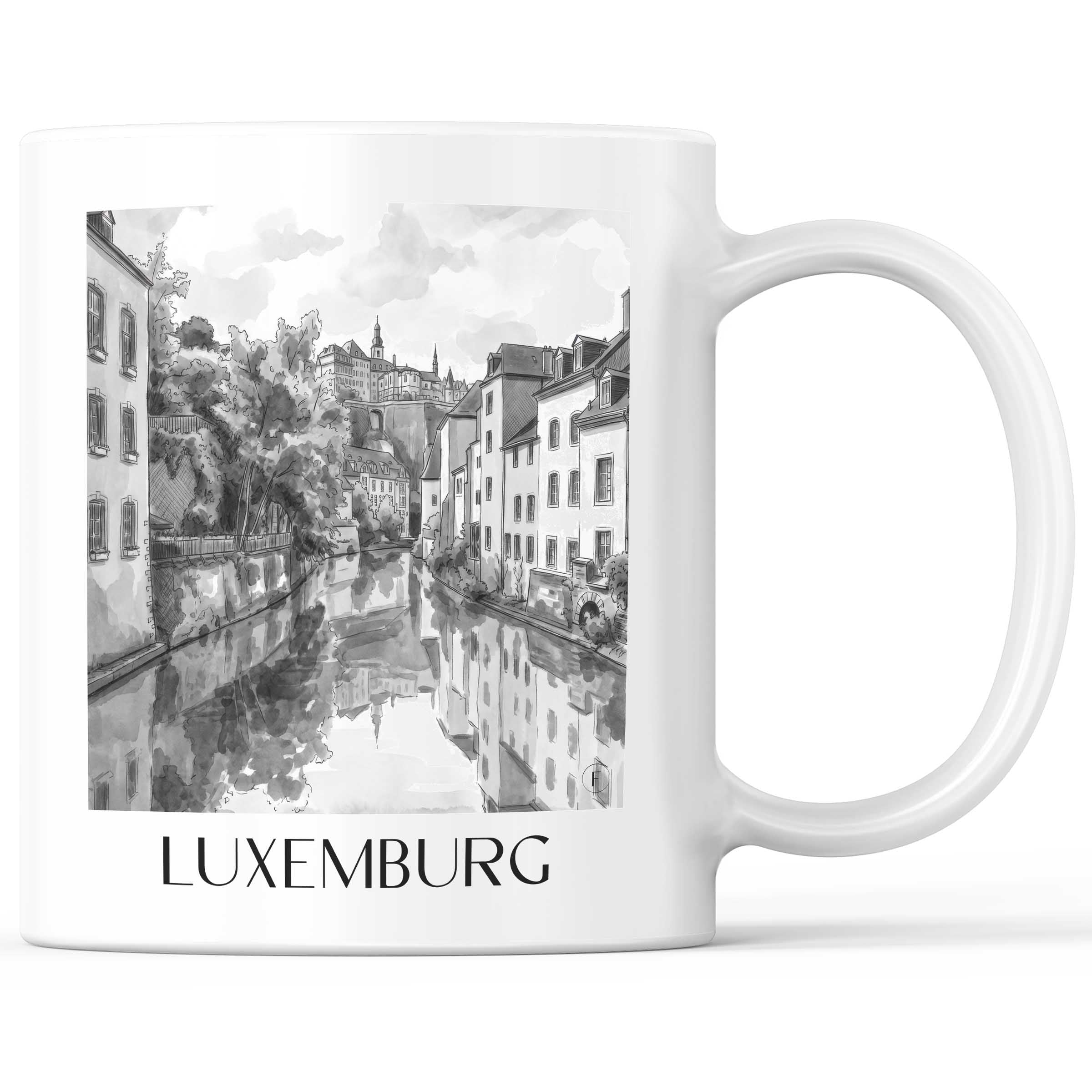 Luxemburg - Luxemburg Becher - Kaffeetasse im Aquarell Schwarz-Weiß Stil - favplace
