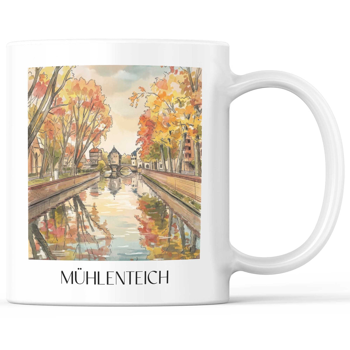 Mühlenteich Kaffeebecher - Bad Kreuznach - Deutschland Becher - Kaffeetasse im Aquarell Stil - favplace