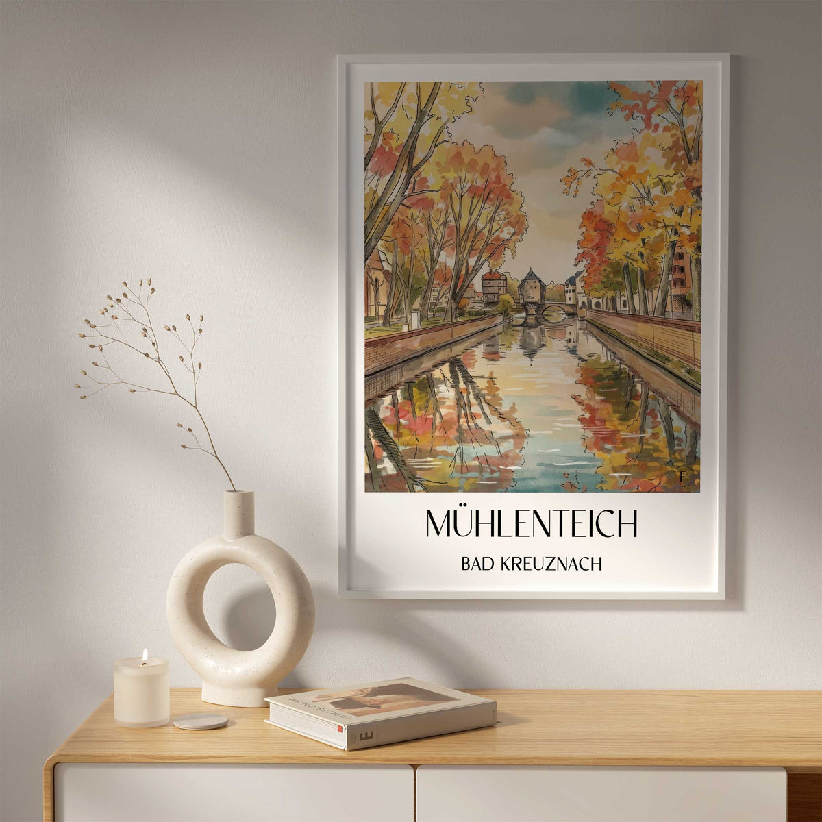 mühlenteich-bad-kreuznach-deutschland-poster-aquarell