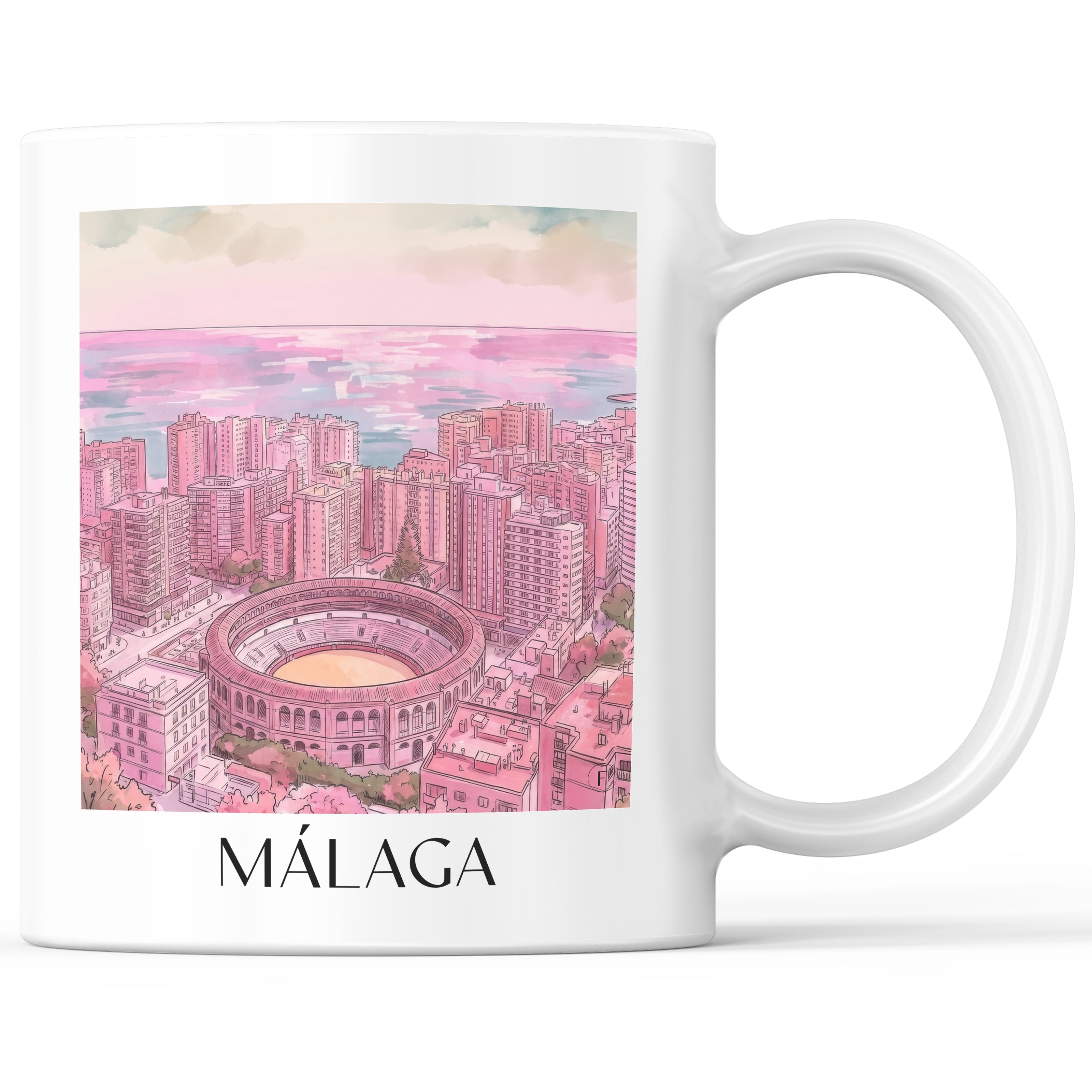 Málaga Kaffeebecher - Spanien - Spanien Becher - Kaffeetasse im Aquarell Pink Stil - favplace