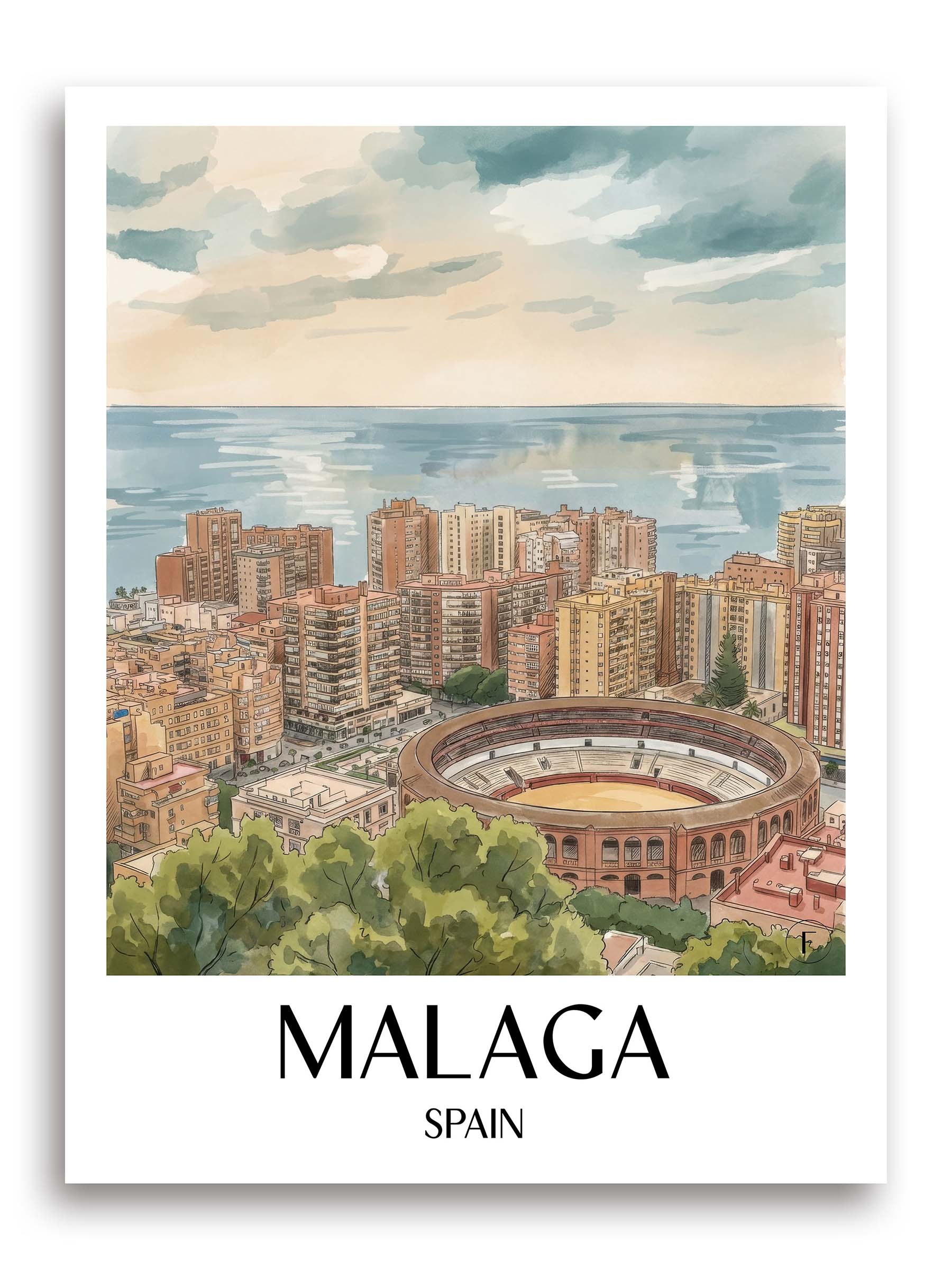 Málaga Poster - Spanien - Spanien und Spanien Kunstdruck - Aquarell von A4 bis A1 - favplace