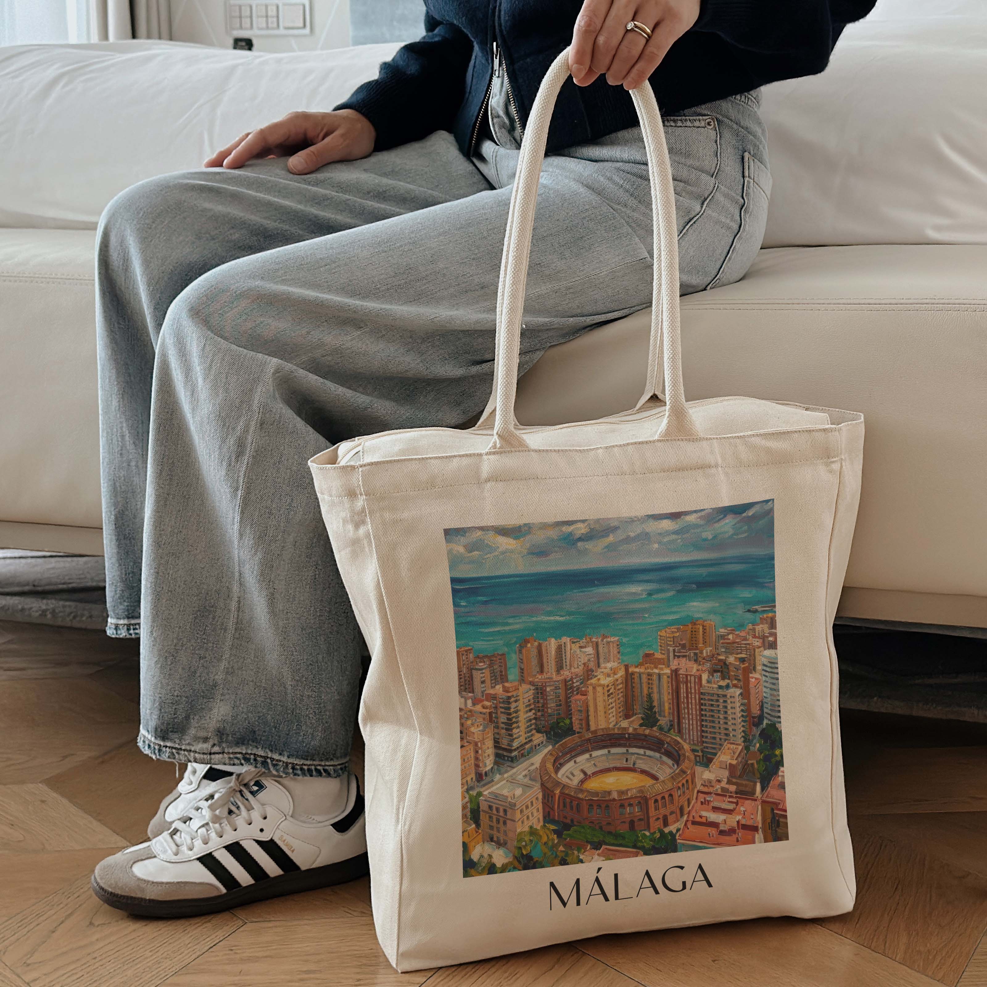 málaga-spanien-spanien-einkaufstasche-oil-painting-oelgemaelde