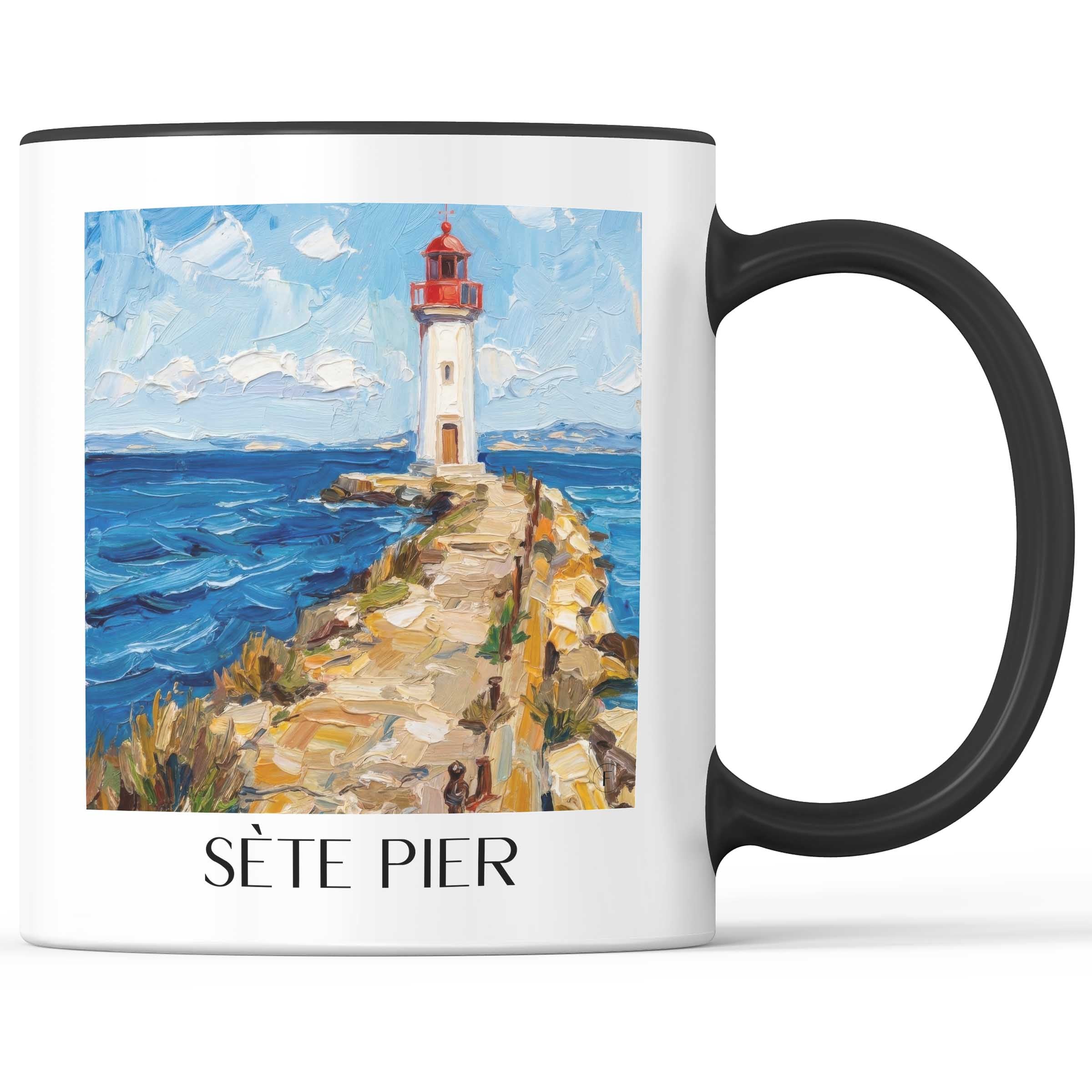 Môle de Sète Kaffeebecher - Okzitanien - Frankreich Becher - Kaffeetasse im Ölgemälde Stil - favplace