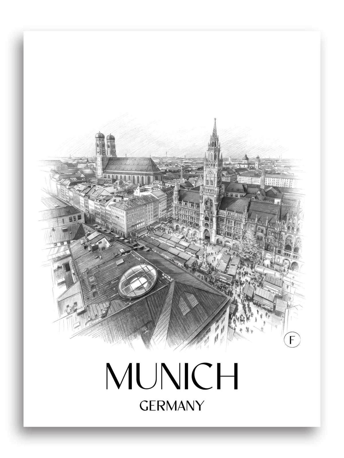 München Poster - - Deutschland Kunstdruck - Zeichnung von A4 bis A1 - favplace