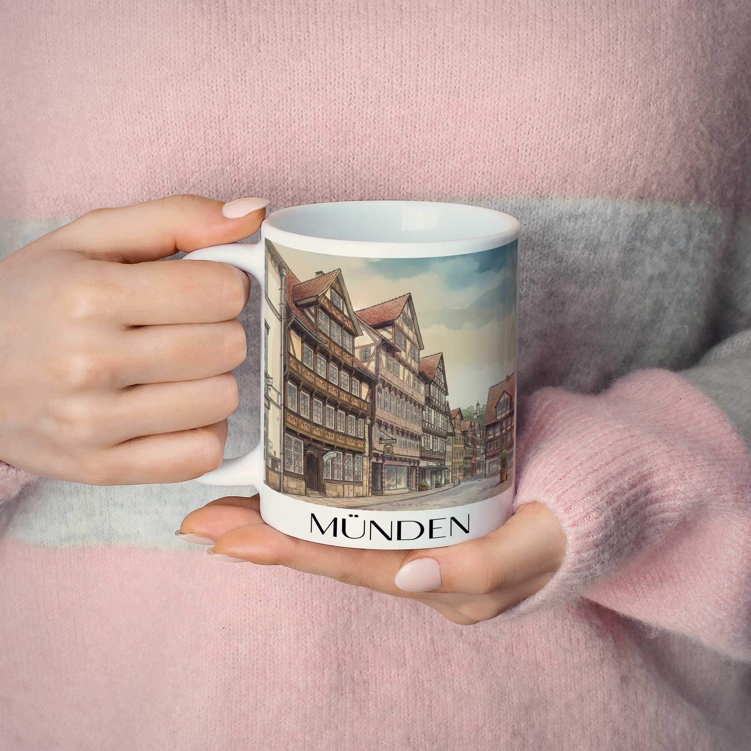 münden-niedersachsen-deutschland-kaffeebecher-aquarell
