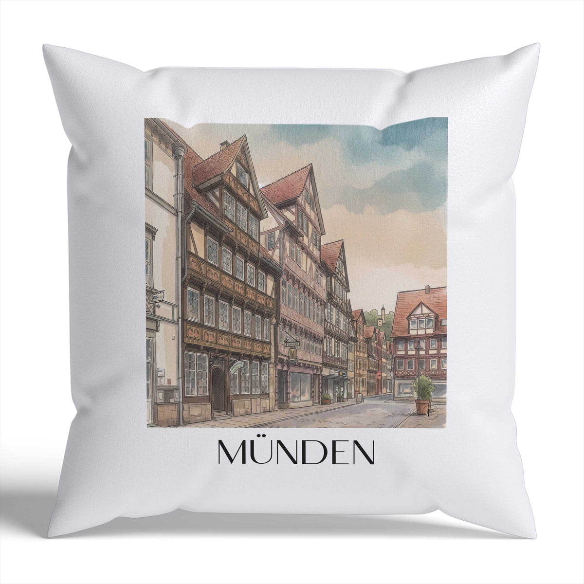 Münden Kissenhülle - Zierkissen Bezug - Niedersachsen - Deutschland Kissen bzw. Kissenbezug im Aquarell Stil - favplace