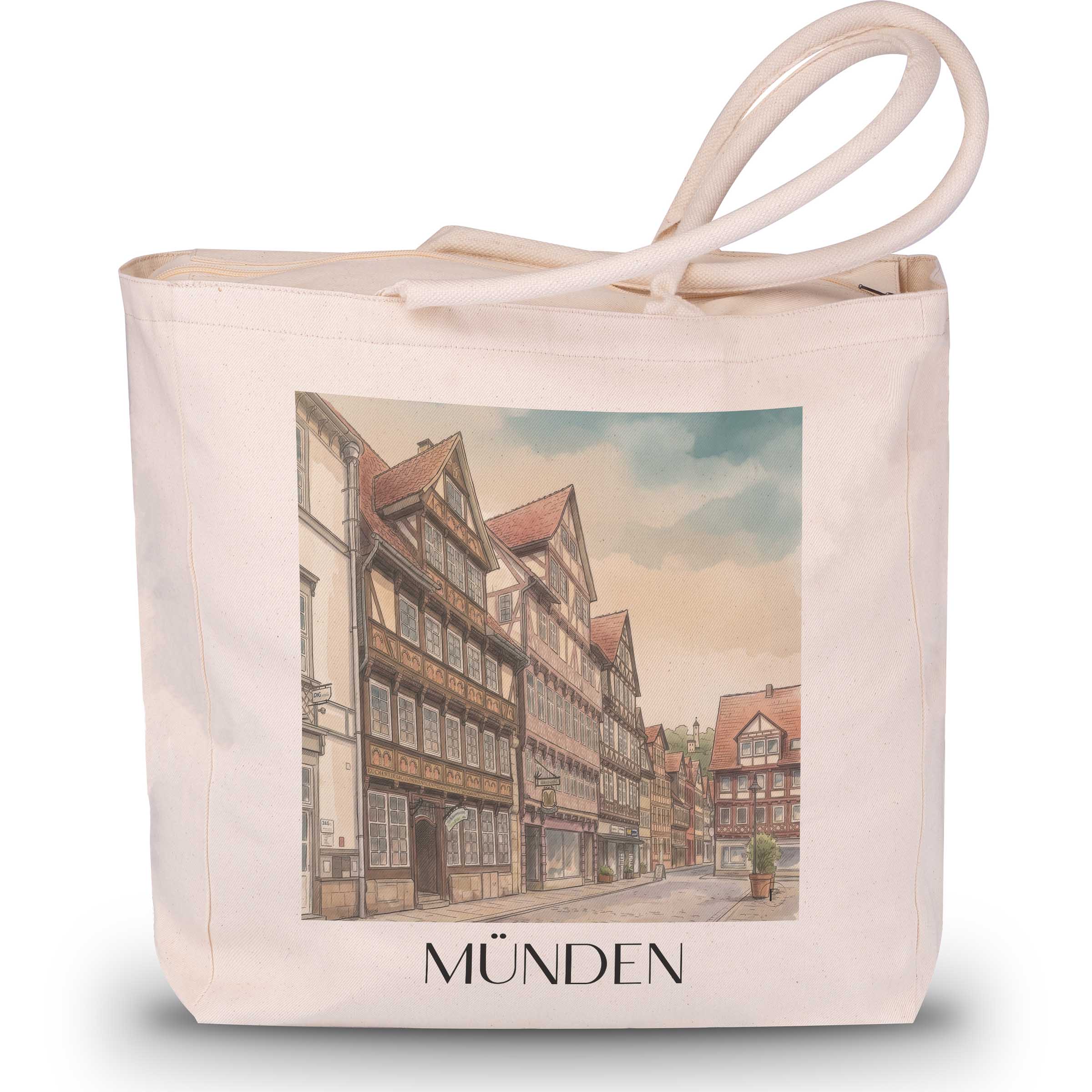 Münden Shopping Tasche - Niedersachsen - Deutschland Tote Bag - Einkaufstasche im Aquarell Stil - favplace