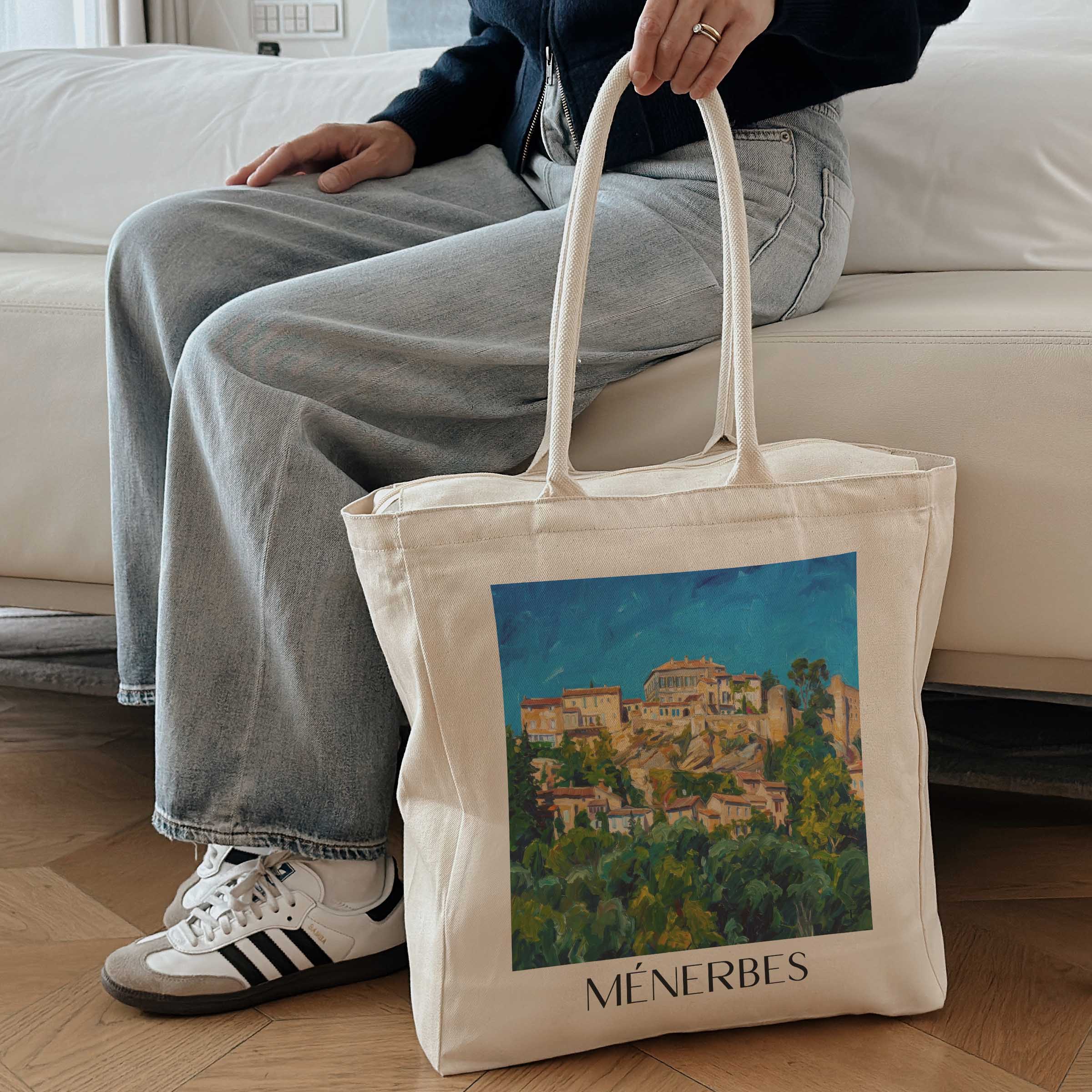 ménerbes-provence-frankreich-einkaufstasche-oil-painting-oelgemaelde