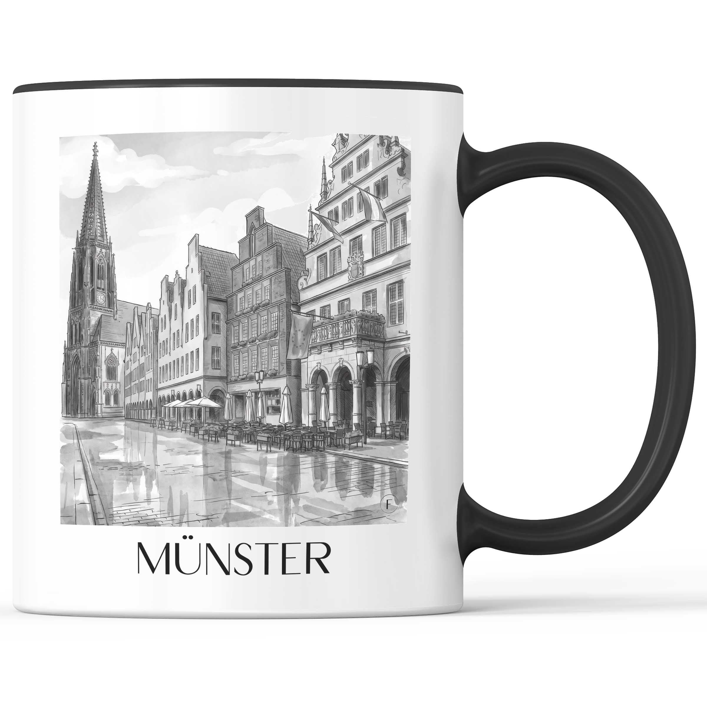 münster-deutschland-kaffeebecher-aquarell-schwarz-weiss