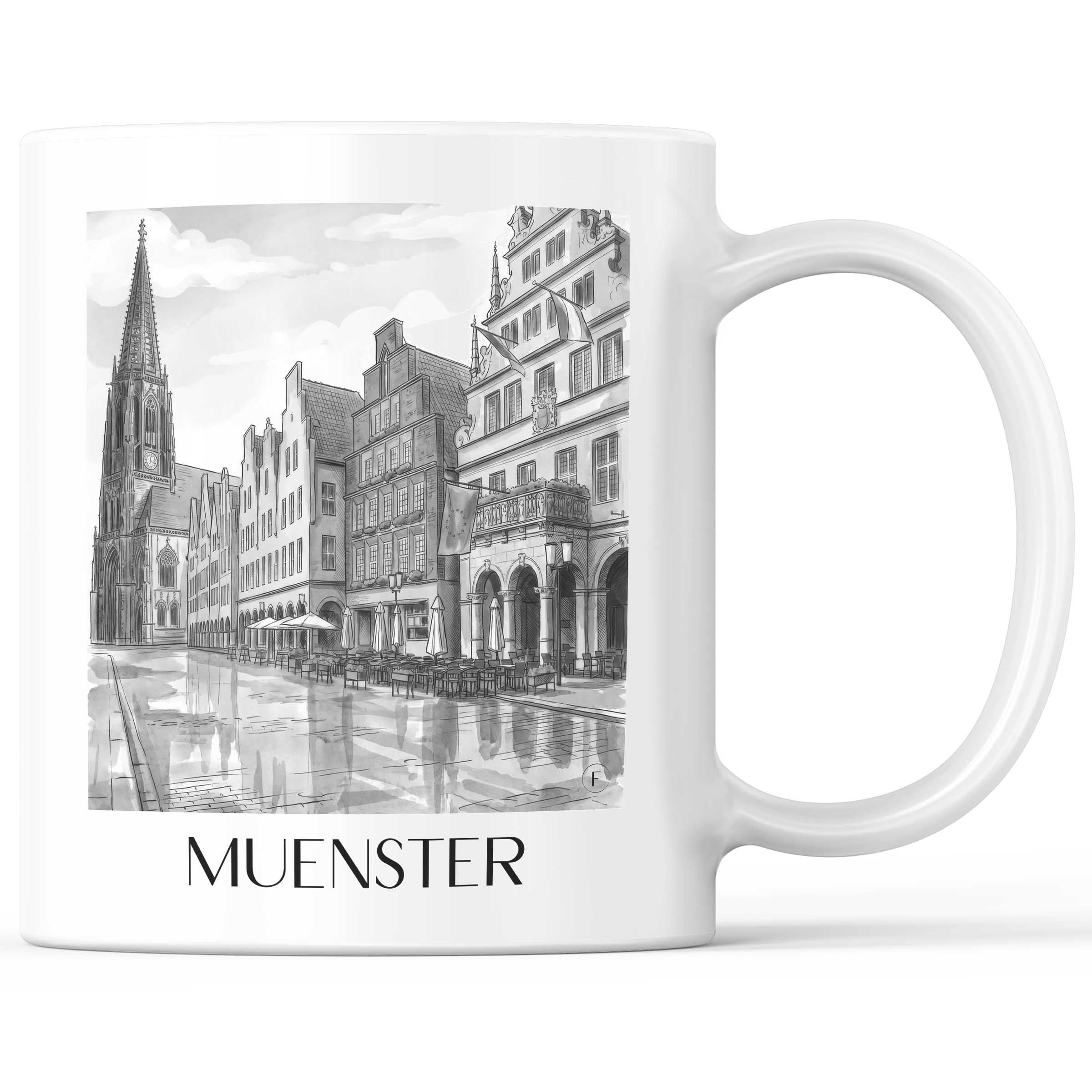Münster - Deutschland Becher - Kaffeetasse im Aquarell Schwarz-Weiß Stil - favplace