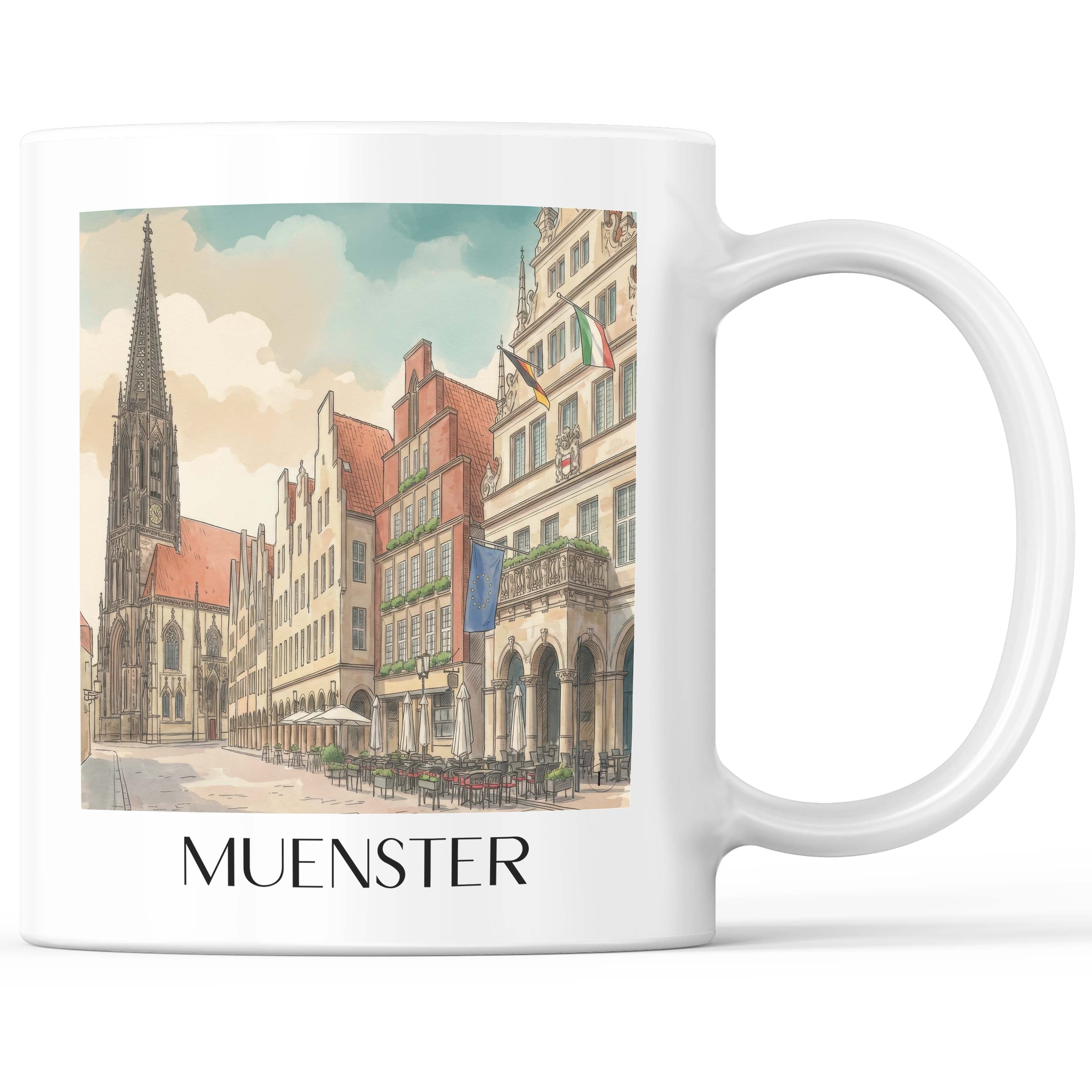 Münster - Deutschland Becher - Kaffeetasse im Aquarell Stil - favplace