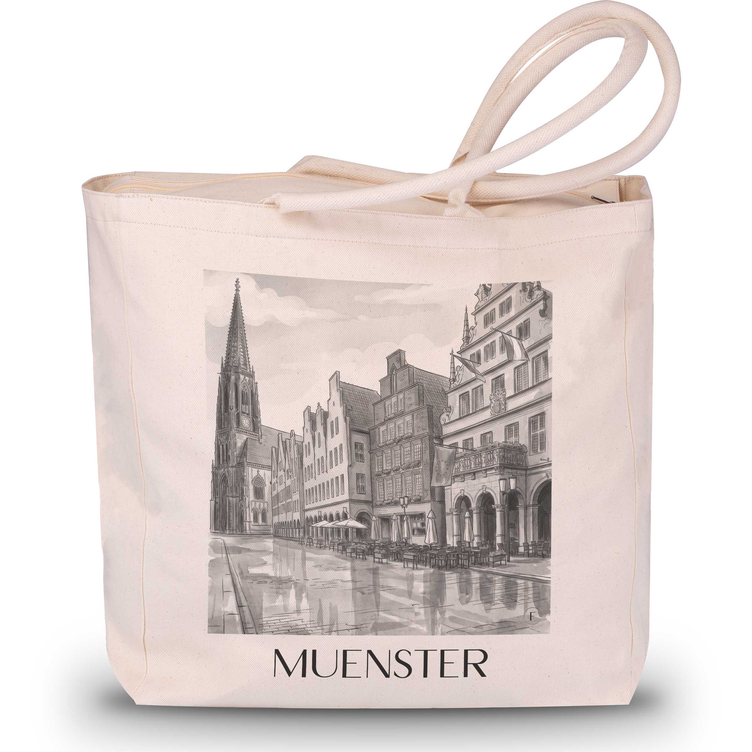 Münster - Deutschland Tote Bag - Einkaufstasche im Aquarell Schwarz-Weiß Stil - favplace