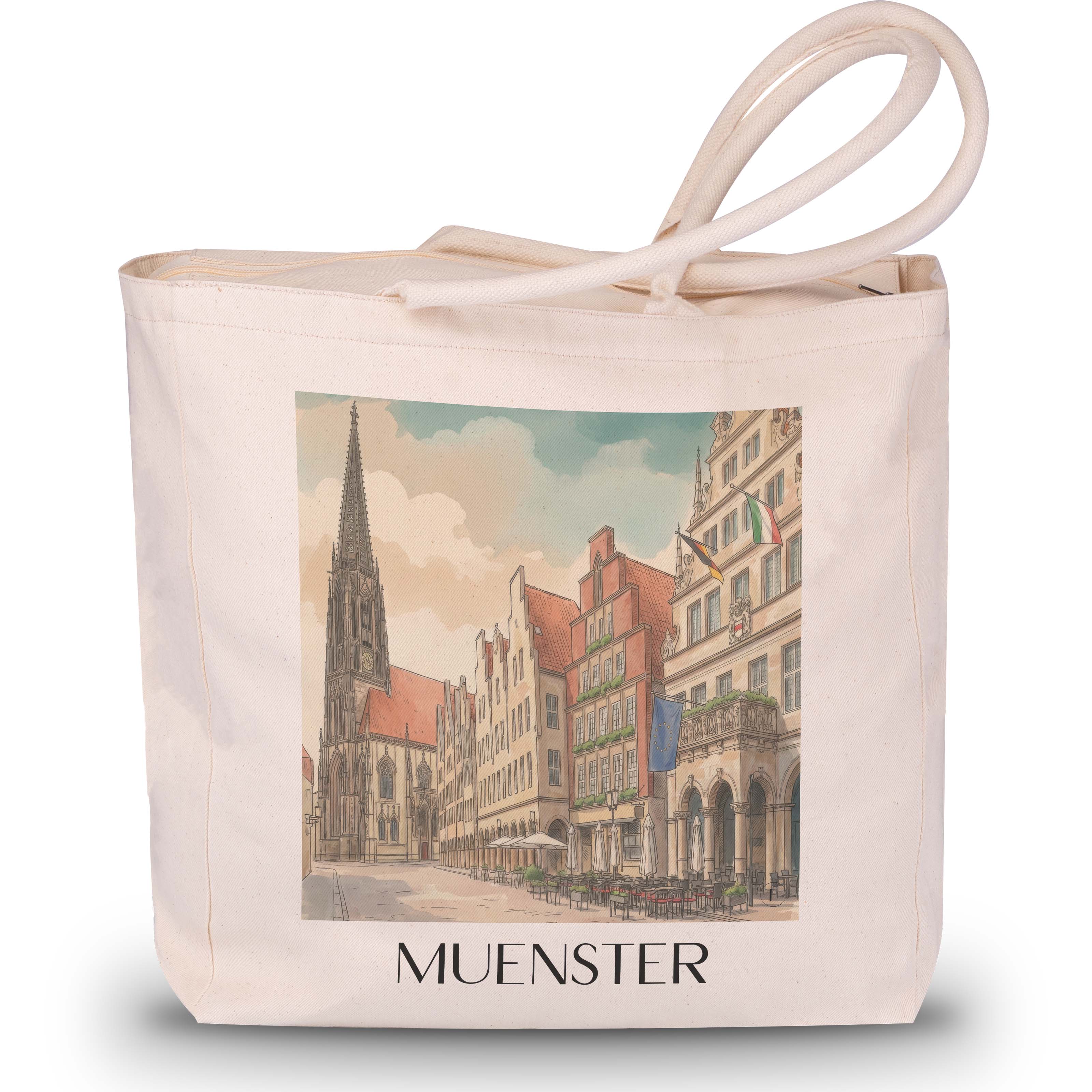 Münster - Deutschland Tote Bag - Einkaufstasche im Aquarell Stil - favplace