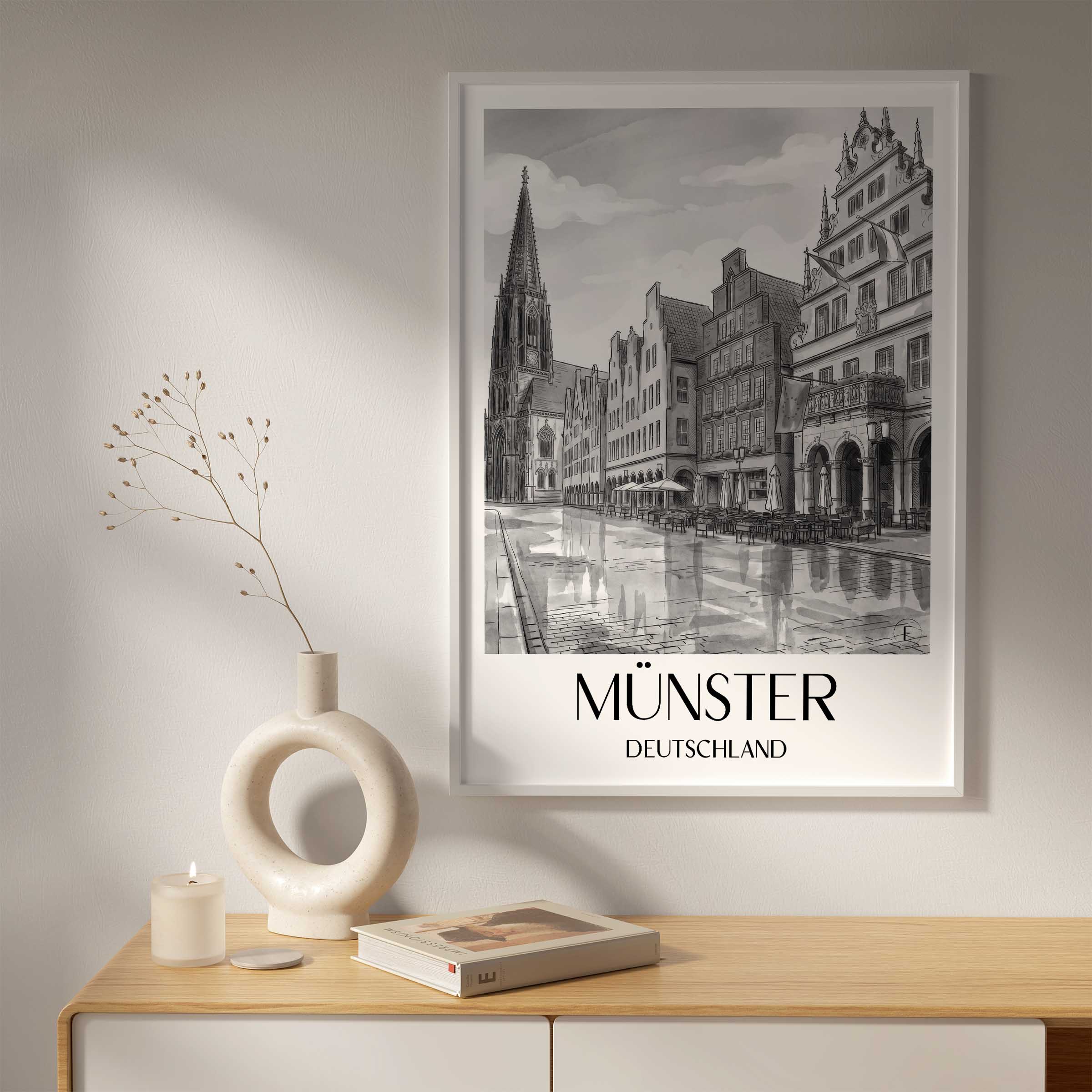 münster-deutschland-poster-aquarell-schwarz-weiss