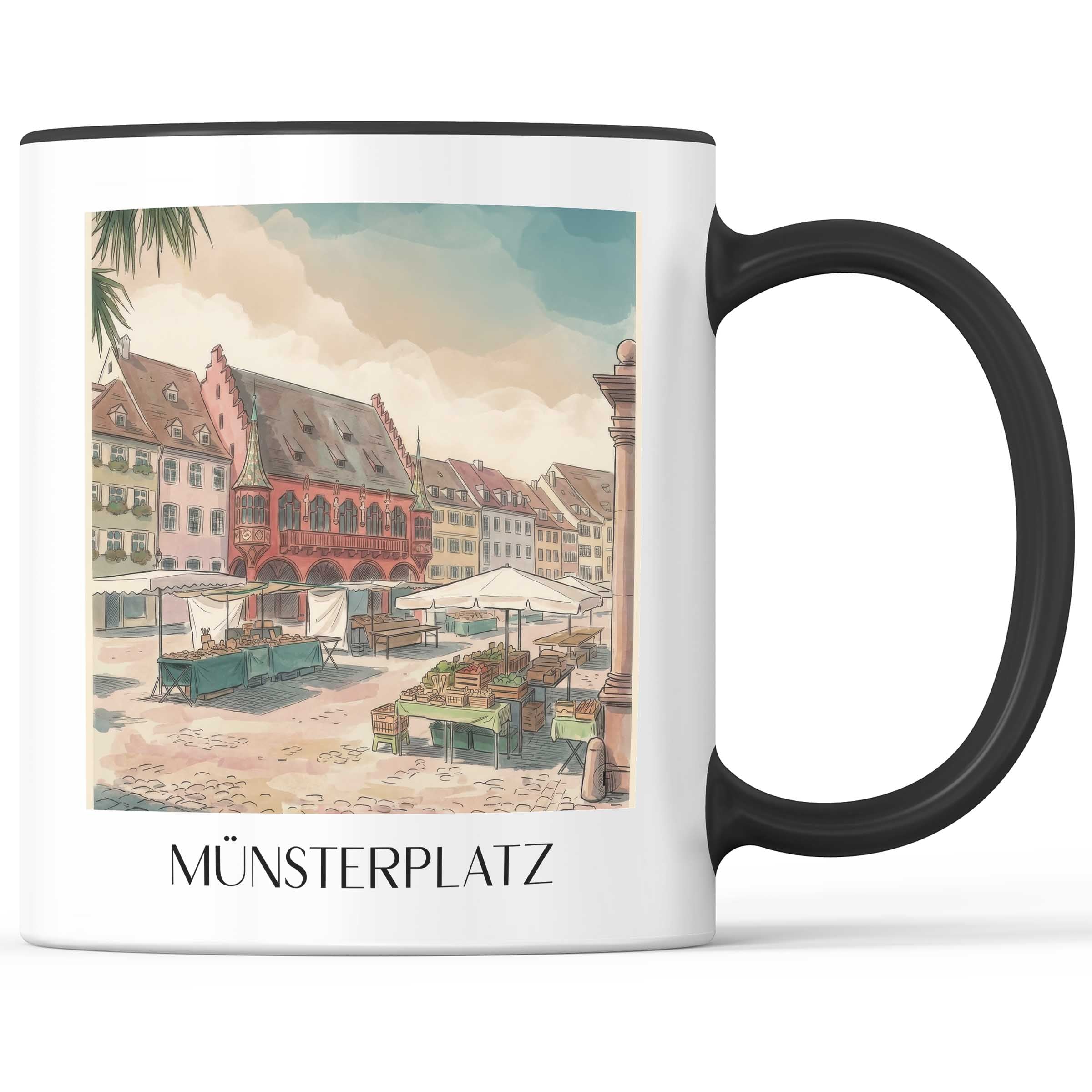 münsterplatz-freiburg-deutschland-kaffeebecher-aquarell
