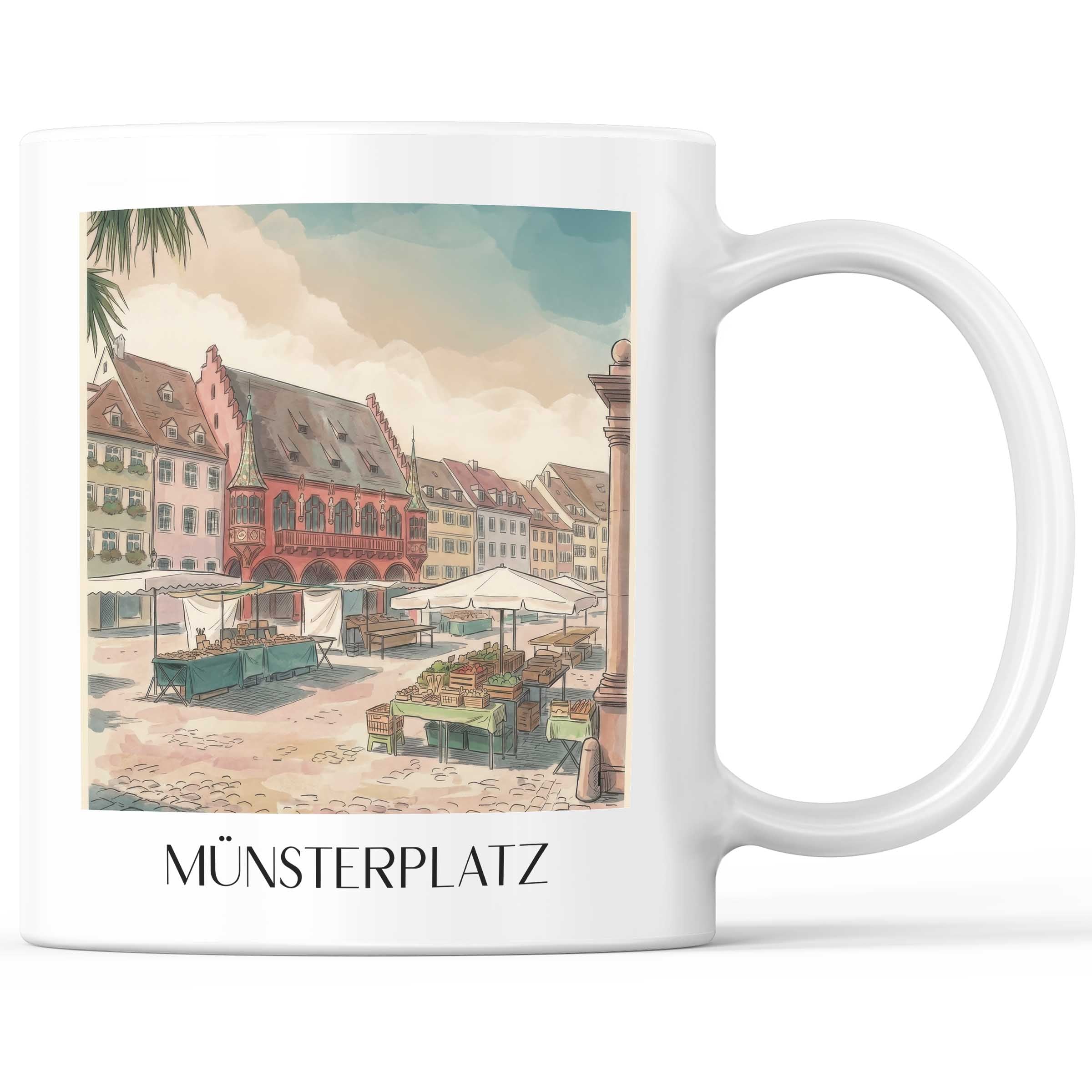 Münsterplatz Kaffeebecher - Freiburg - Deutschland Becher - Kaffeetasse im Aquarell Stil - favplace