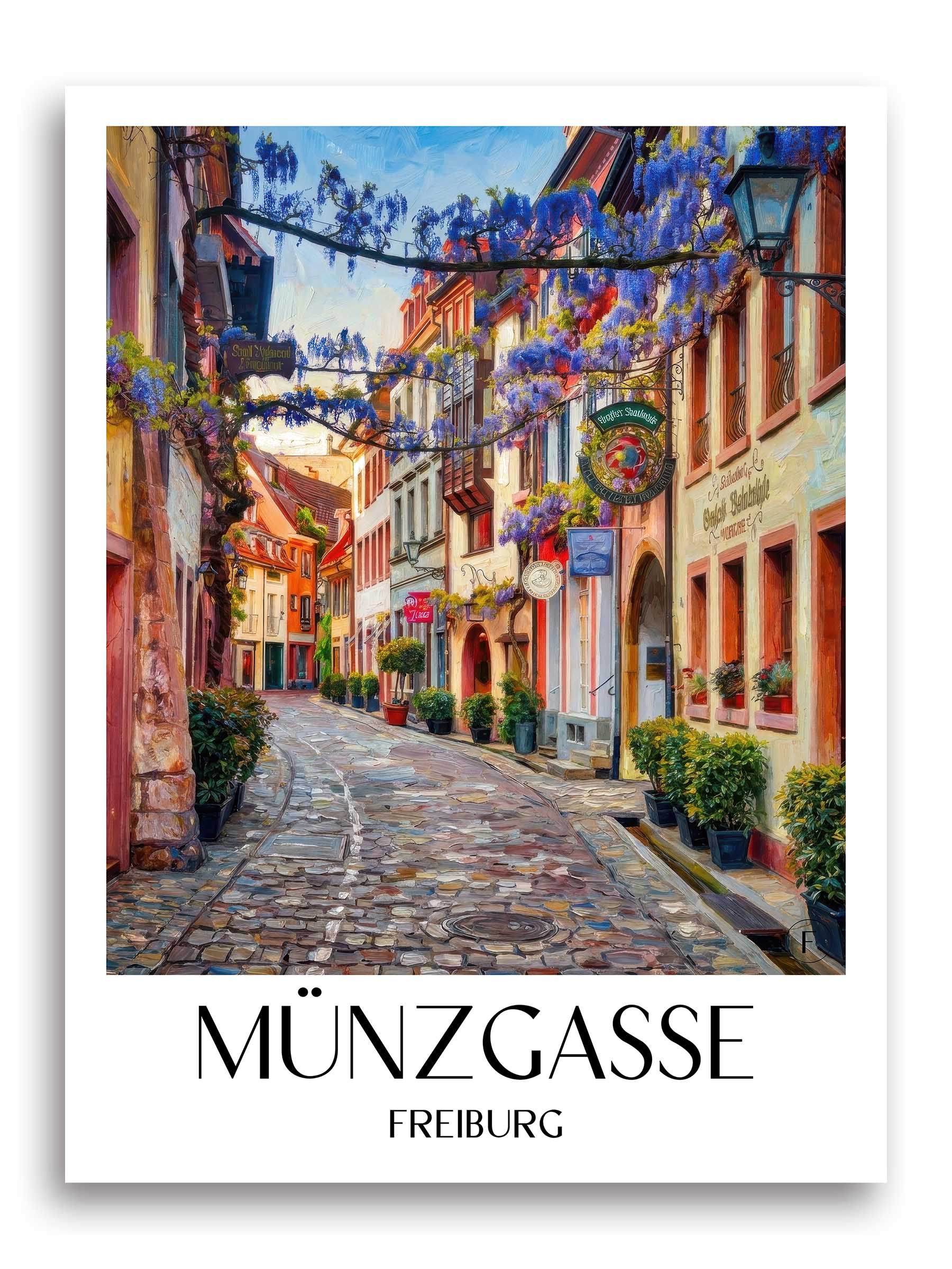Münzgasse Poster - Freiburg - Deutschland Kunstdruck - Ölgemälde von A4 bis A1 - favplace
