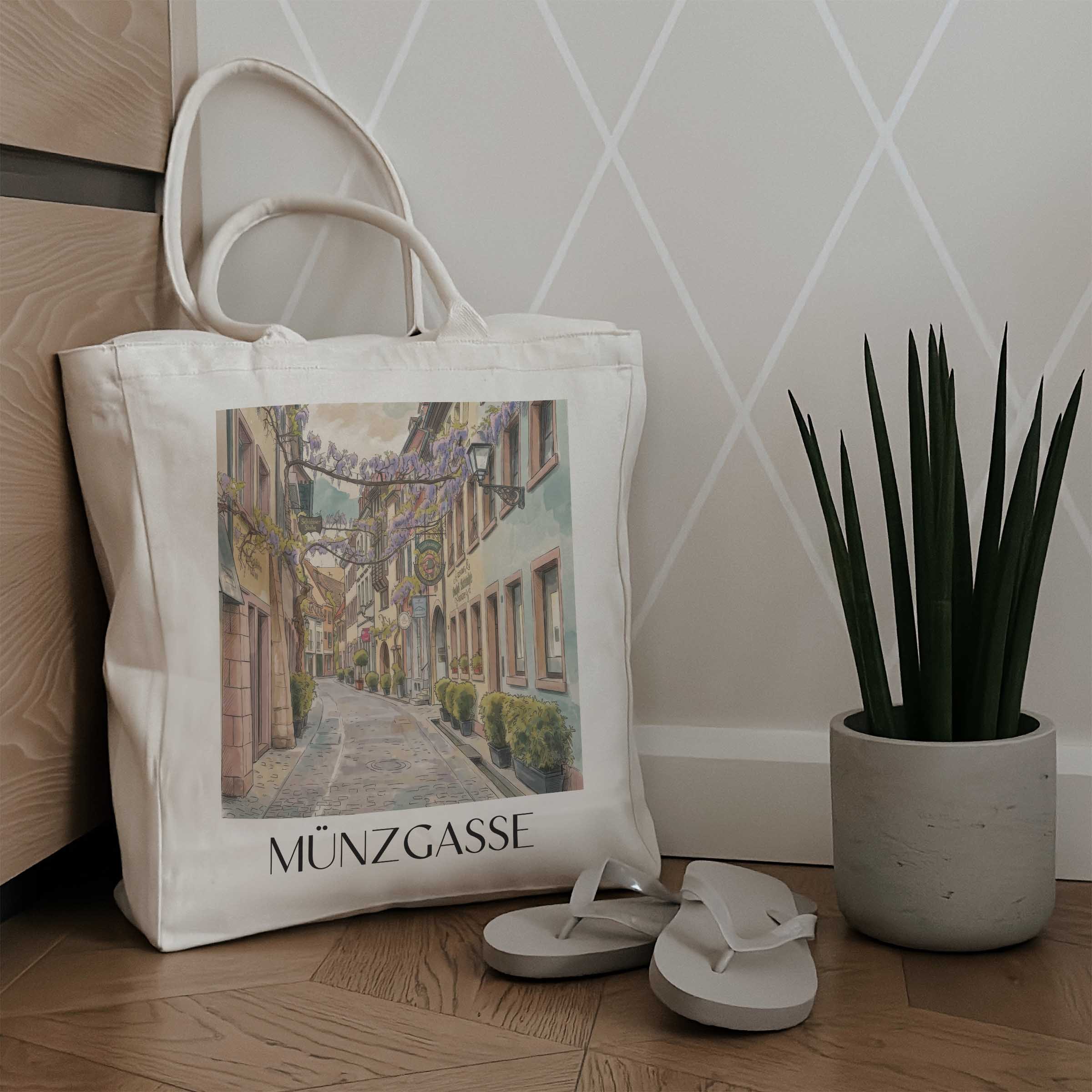 münzgasse-freiburg-deutschland-einkaufstasche-aquarell