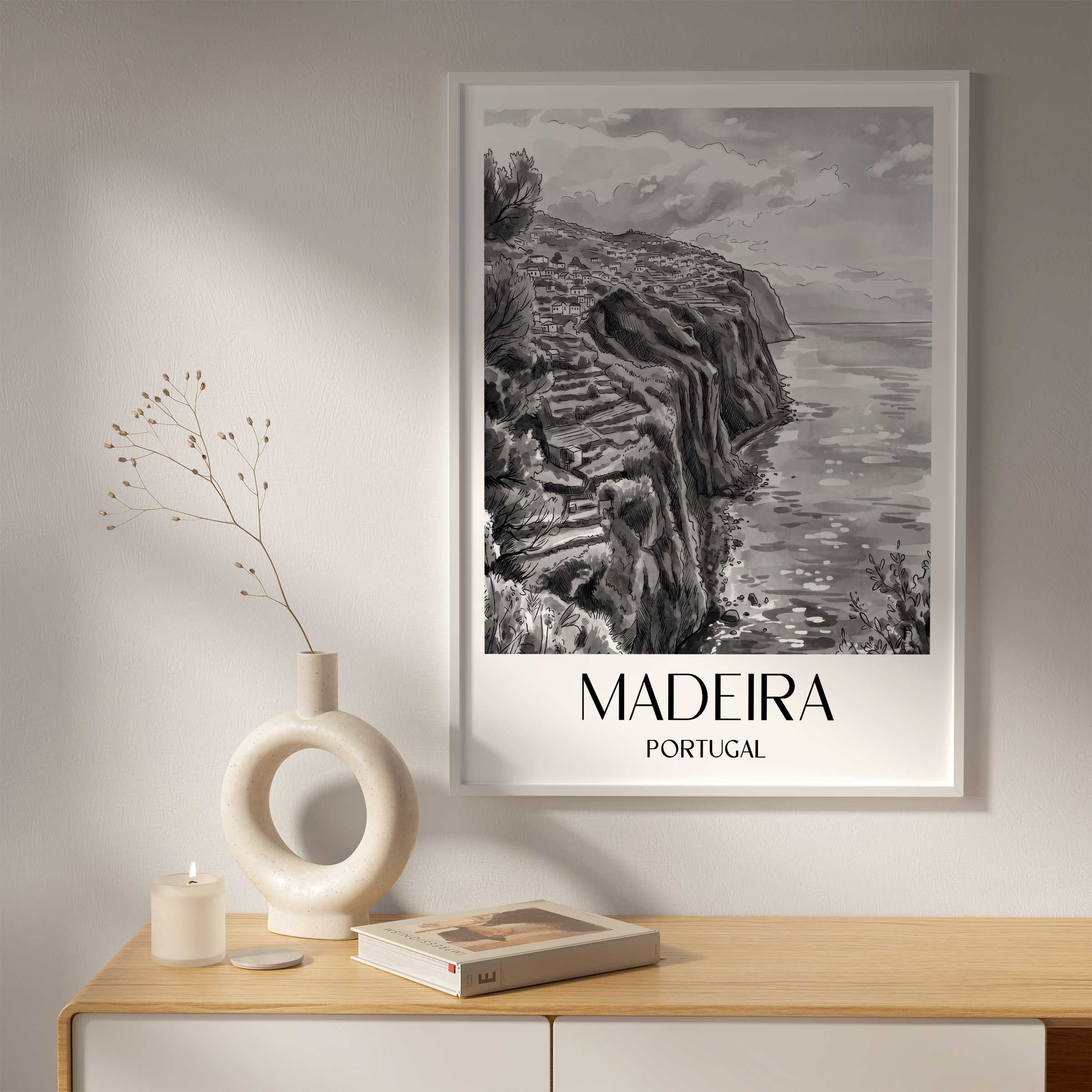 madeira-portugal-poster-aquarell-schwarz-weiss