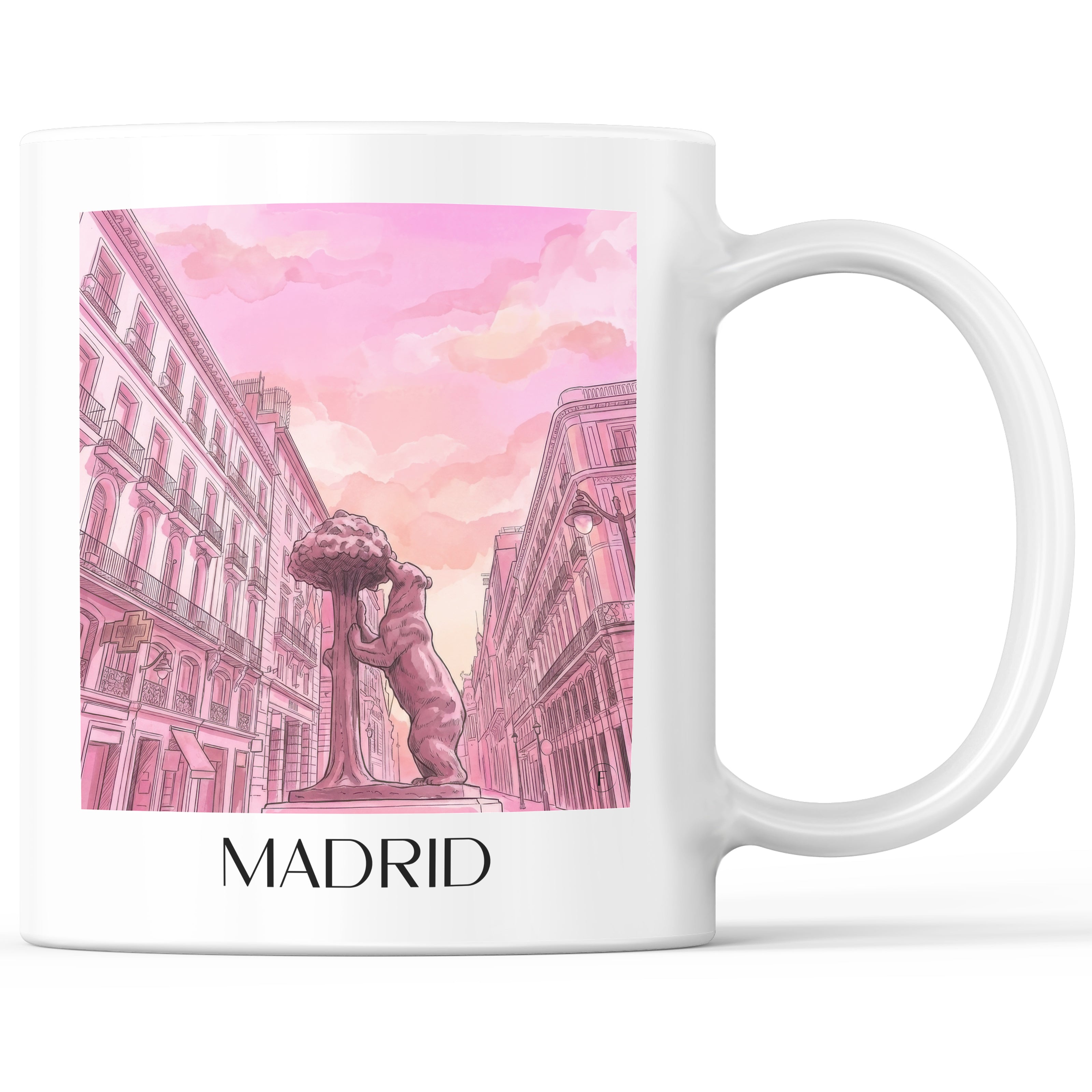 Madrid Kaffeebecher - Spanien - Spanien Becher - Kaffeetasse im Aquarell Pink Stil - favplace