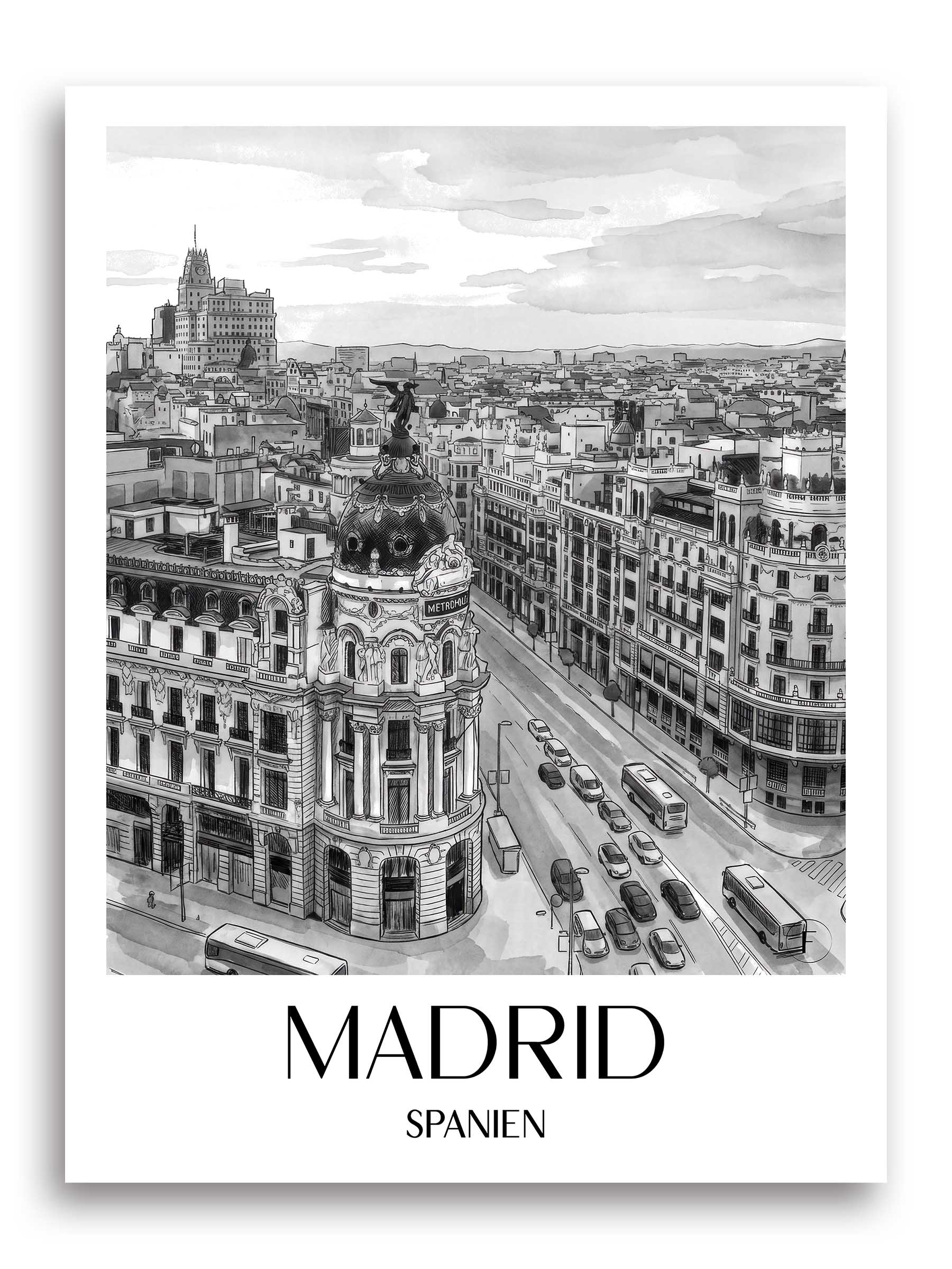 madrid-spanien-poster-aquarell-schwarz-weiss