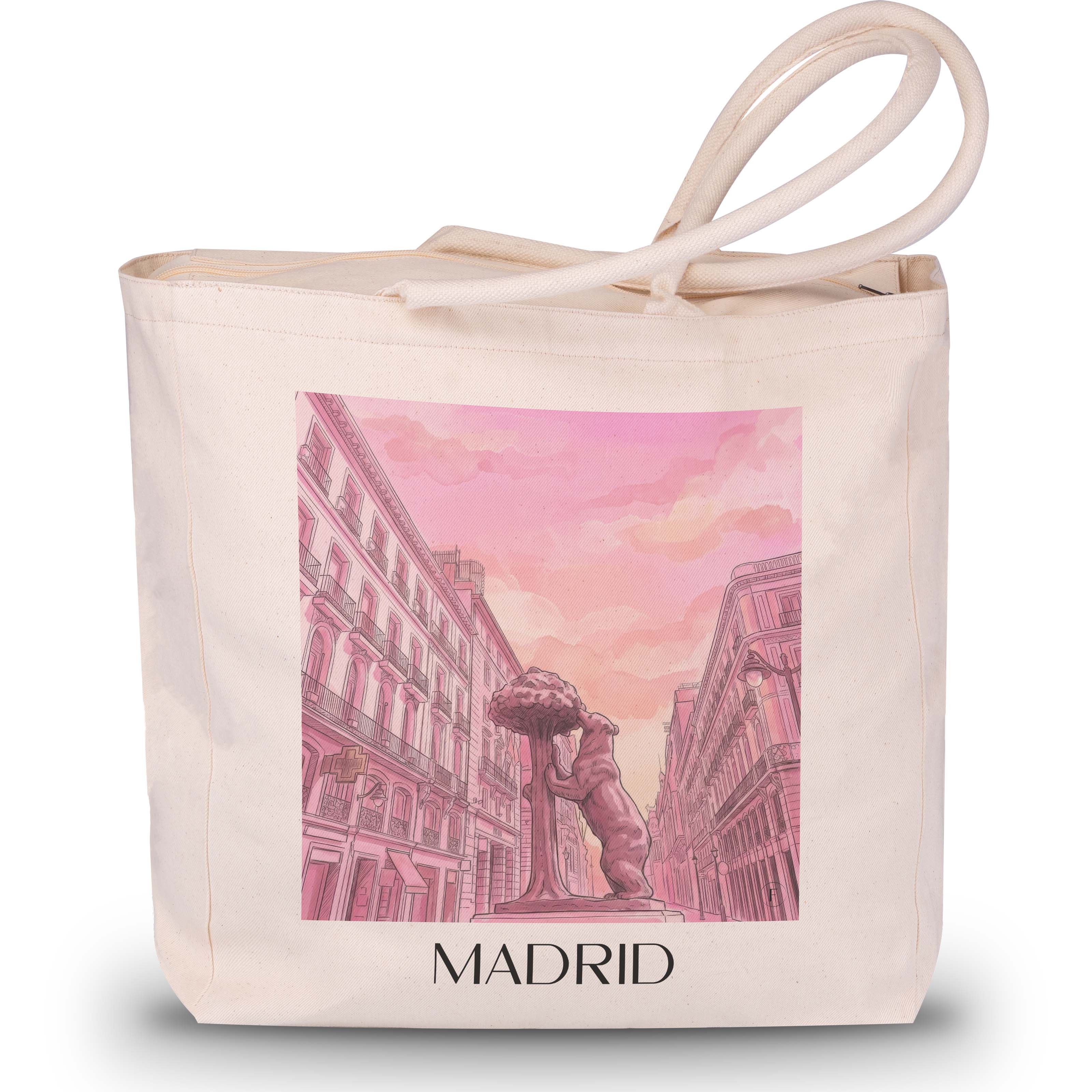 Madrid Shopping Tasche - Spanien - Spanien Tote Bag - Einkaufstasche im Aquarell Pink Stil - favplace