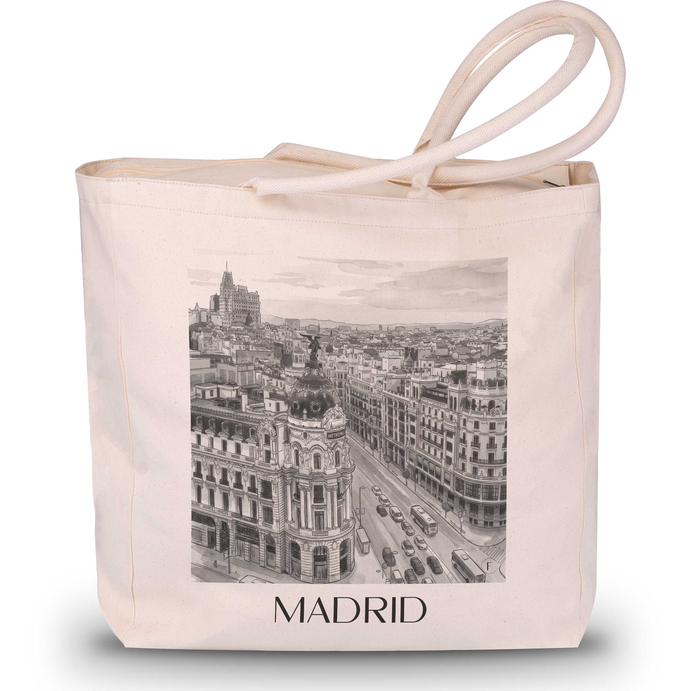 Madrid - Spanien Tote Bag - Einkaufstasche im Aquarell Schwarz-Weiß Stil - favplace