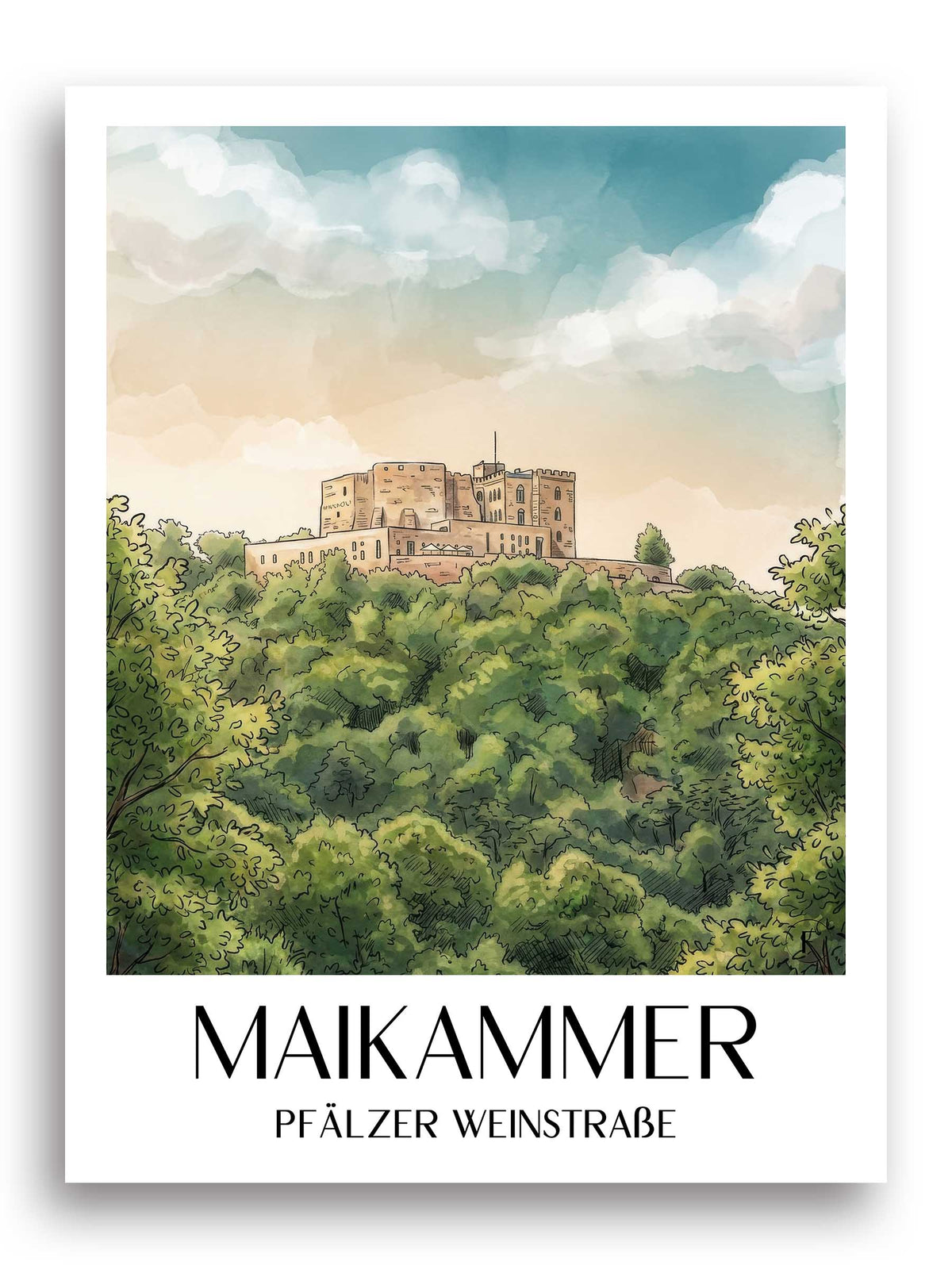 maikammer-pfälzer-weinstraße-deutschland-poster-aquarell
