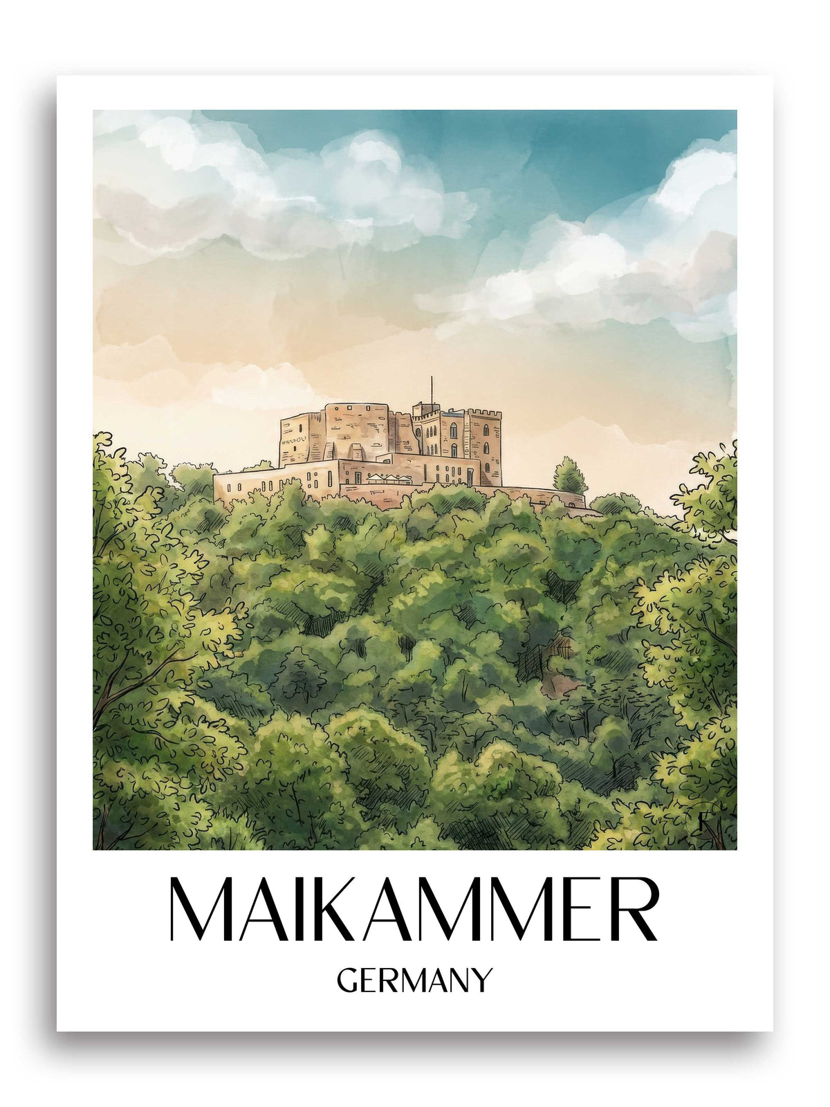 Maikammer Poster - Pfälzer Weinstraße - Deutschland Kunstdruck - Aquarell von A4 bis A1 - favplace