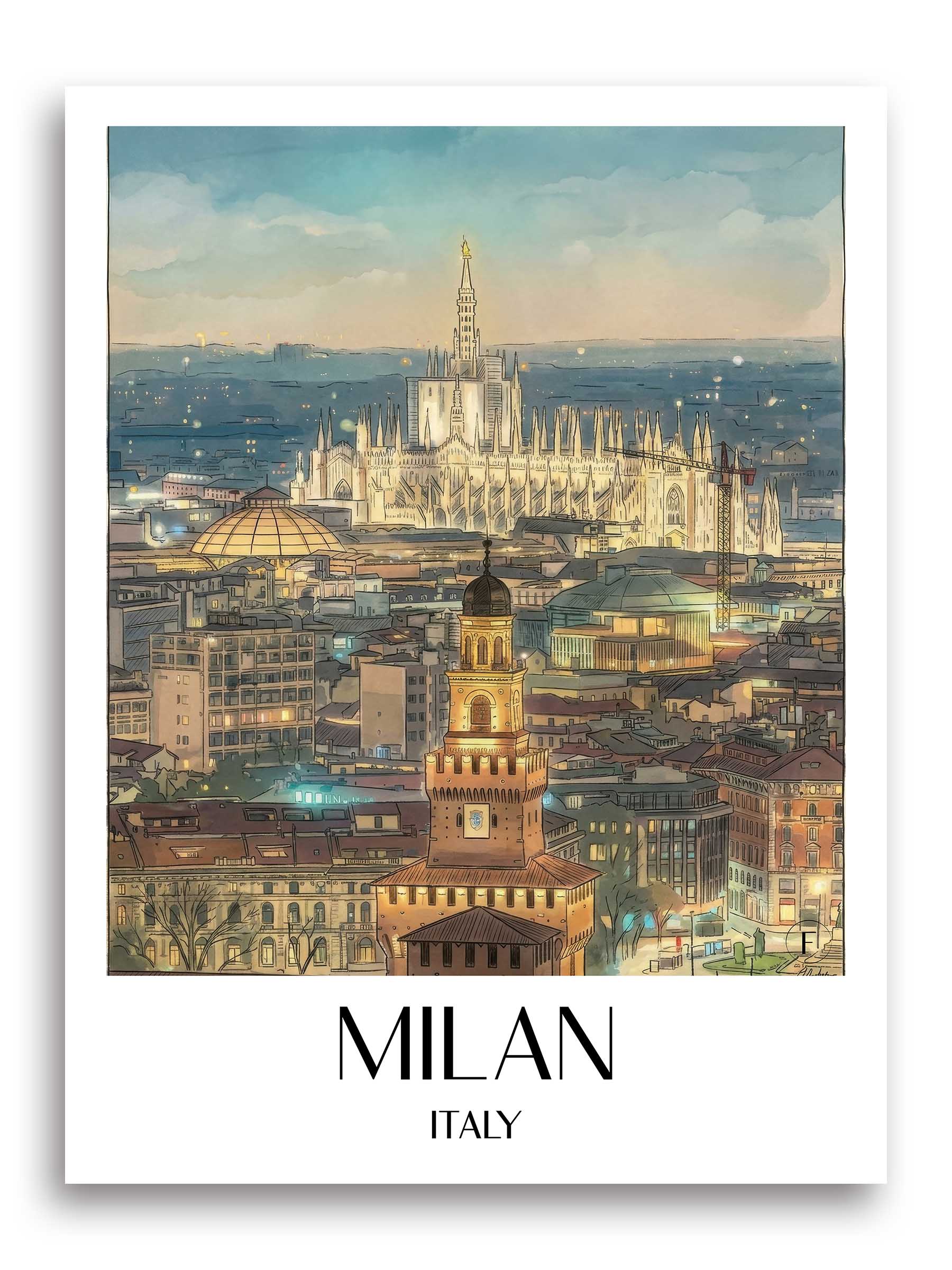 Mailand Poster - Italien - Italien Kunstdruck - Aquarell von A4 bis A1 - favplace