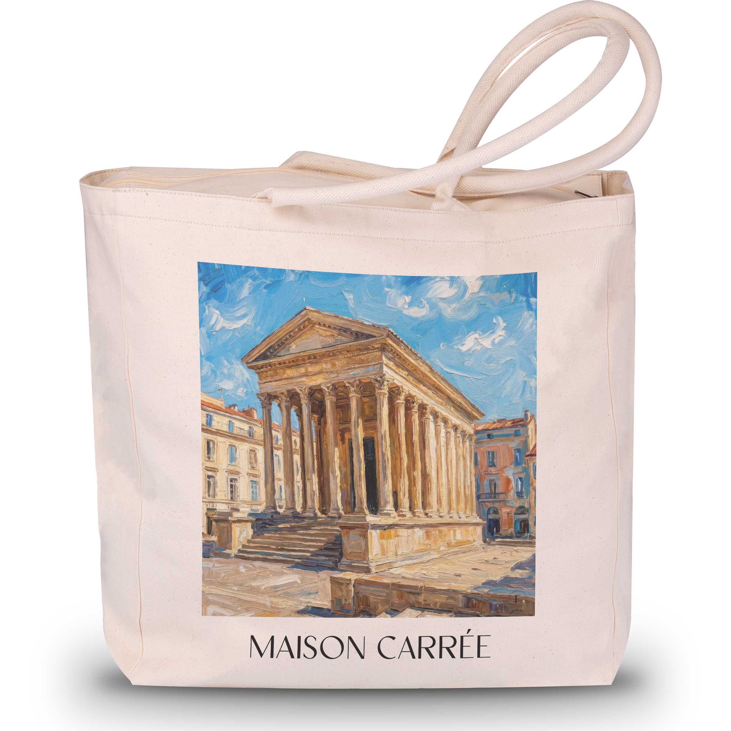 maison-carrée-nîmes-frankreich-einkaufstasche-oil-painting-oelgemaelde
