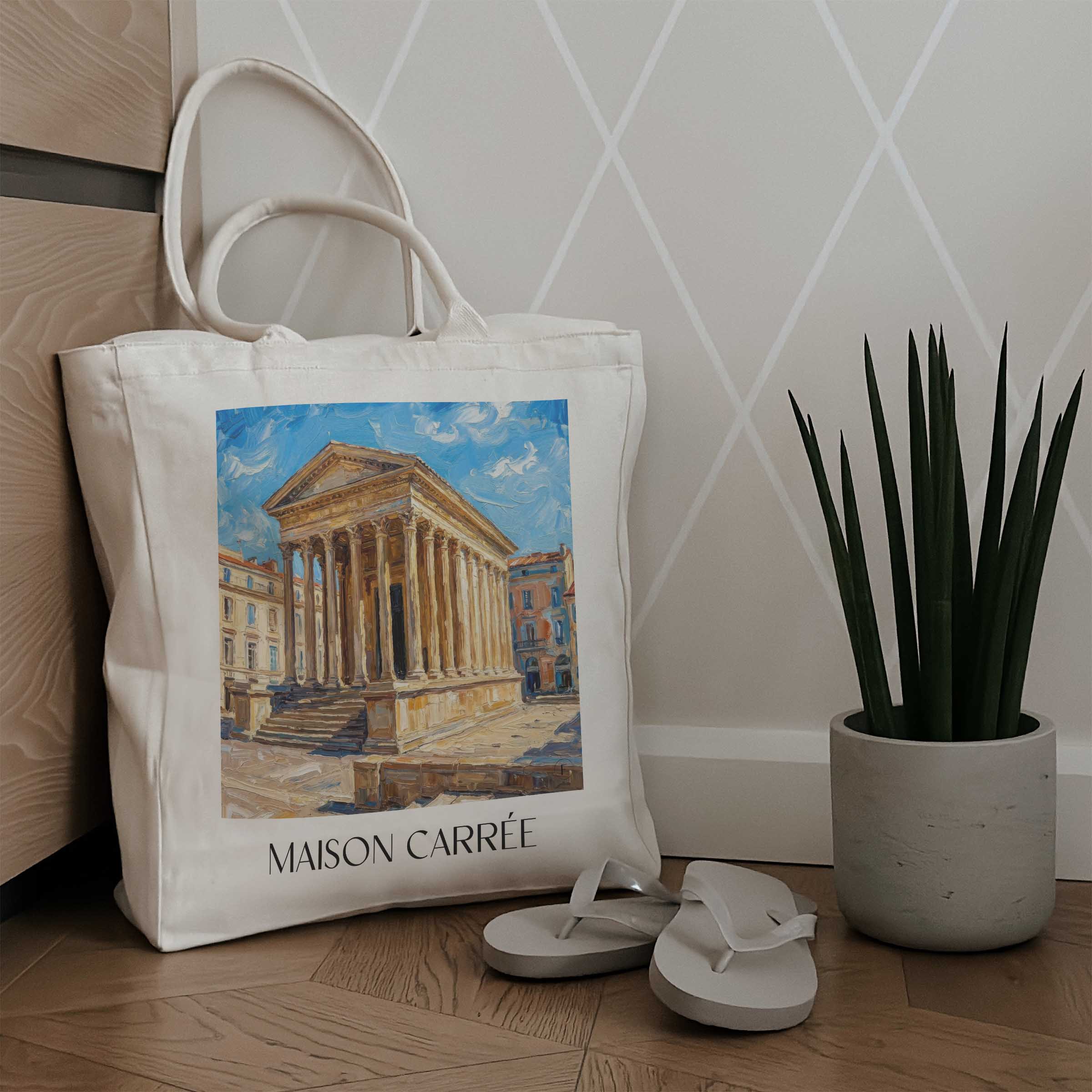maison-carrée-nîmes-frankreich-einkaufstasche-oil-painting-oelgemaelde