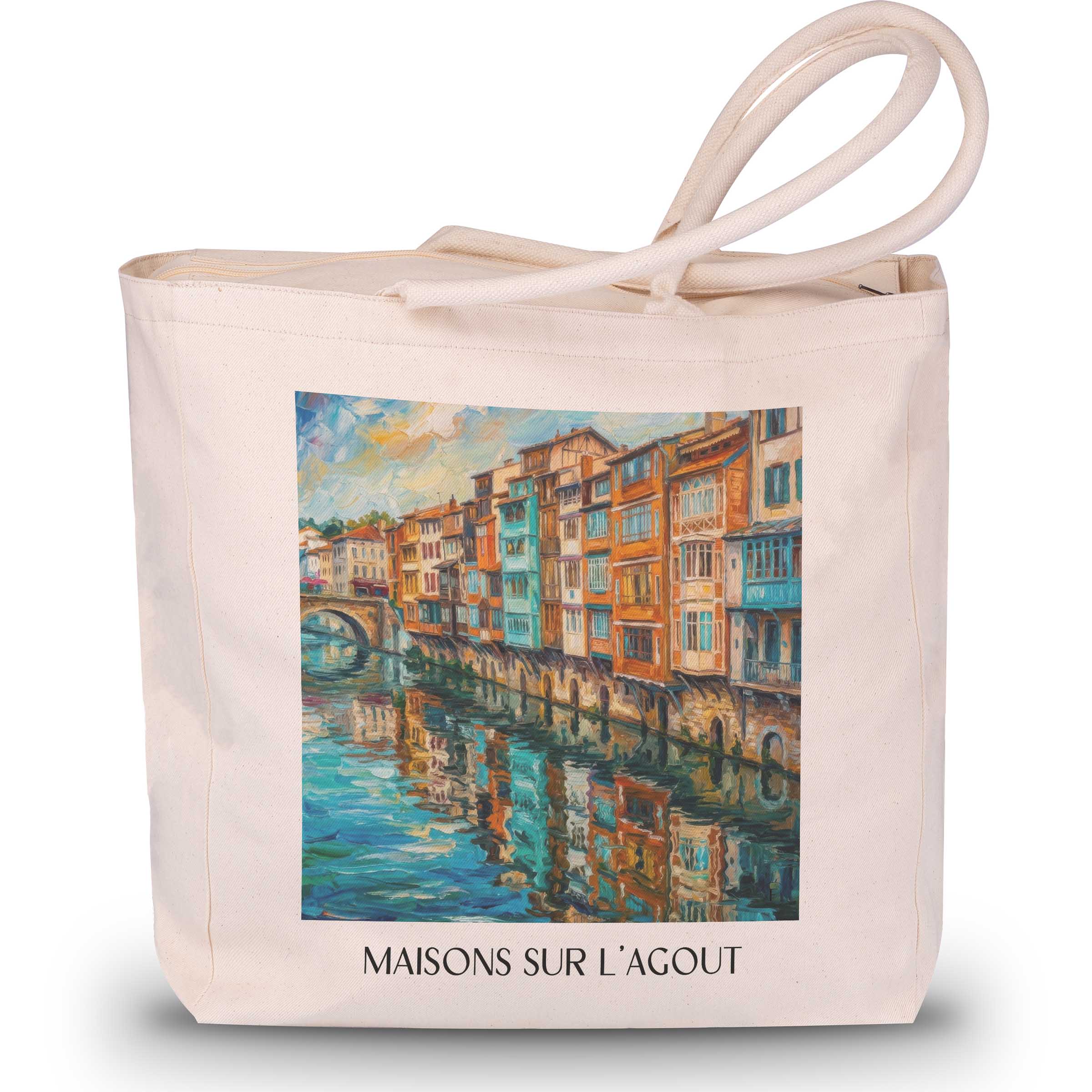 maisons-sur-l'agout-castres--frankreich-einkaufstasche-oil-painting-oelgemaelde