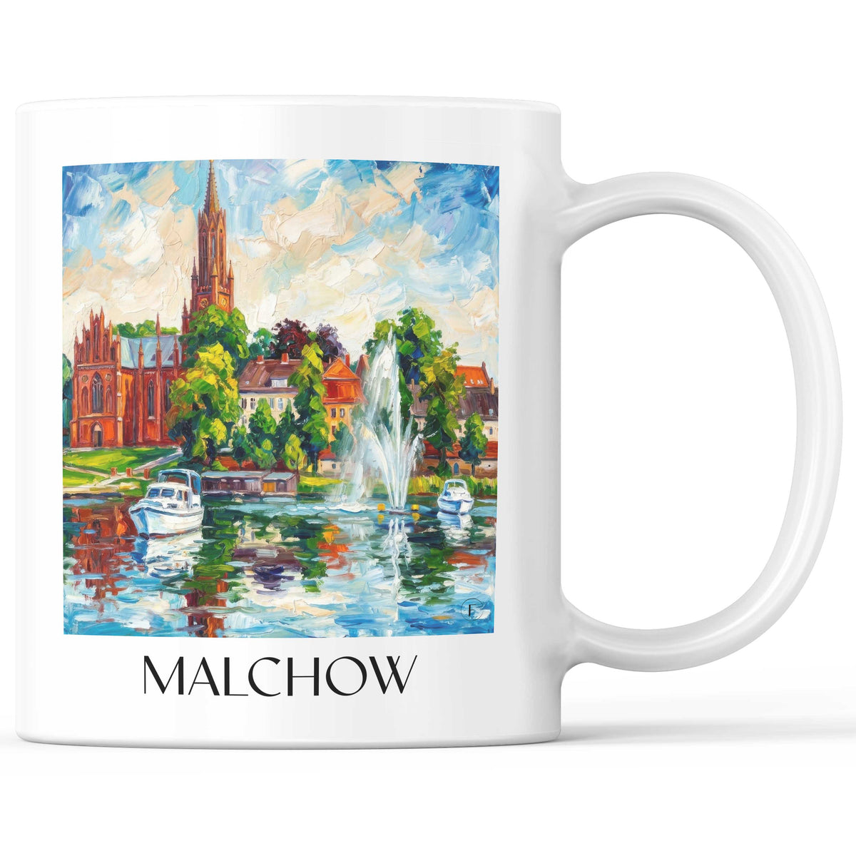 Malchow Kaffeebecher - Mecklenburgische Seenplatte - Deutschland Becher - Kaffeetasse im Ölgemälde Stil - favplace