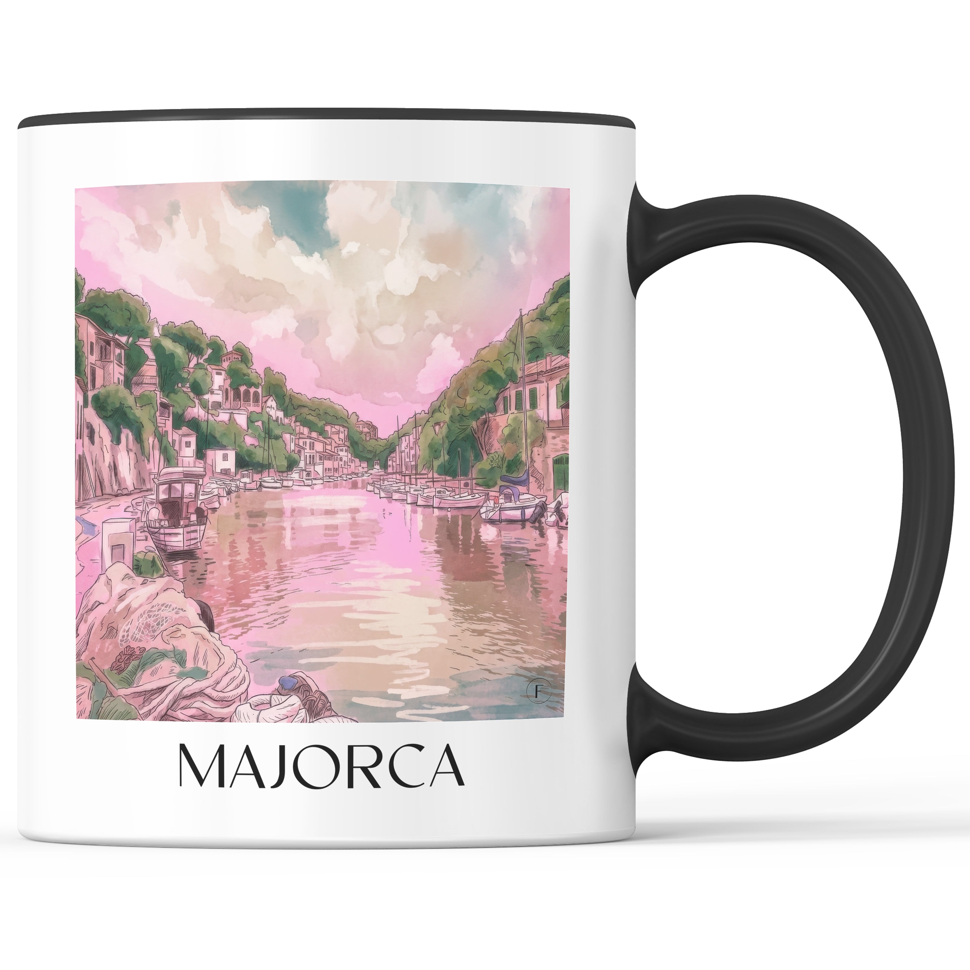 Mallorca Kaffeebecher - Spanien - Spanien Becher - Kaffeetasse im Aquarell Pink Stil - favplace