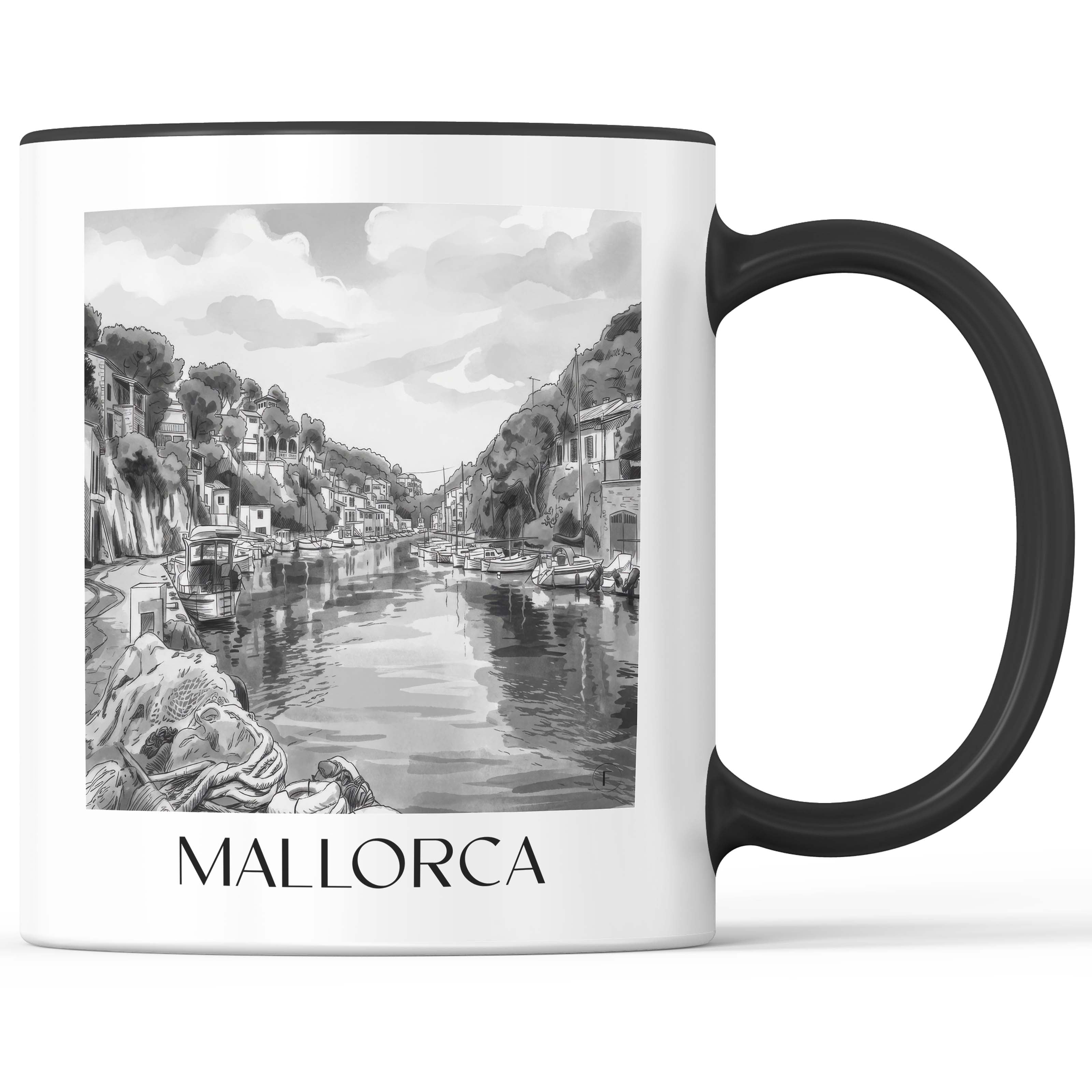 mallorca-spanien-spanien-kaffeebecher-aquarell-schwarz-weiss