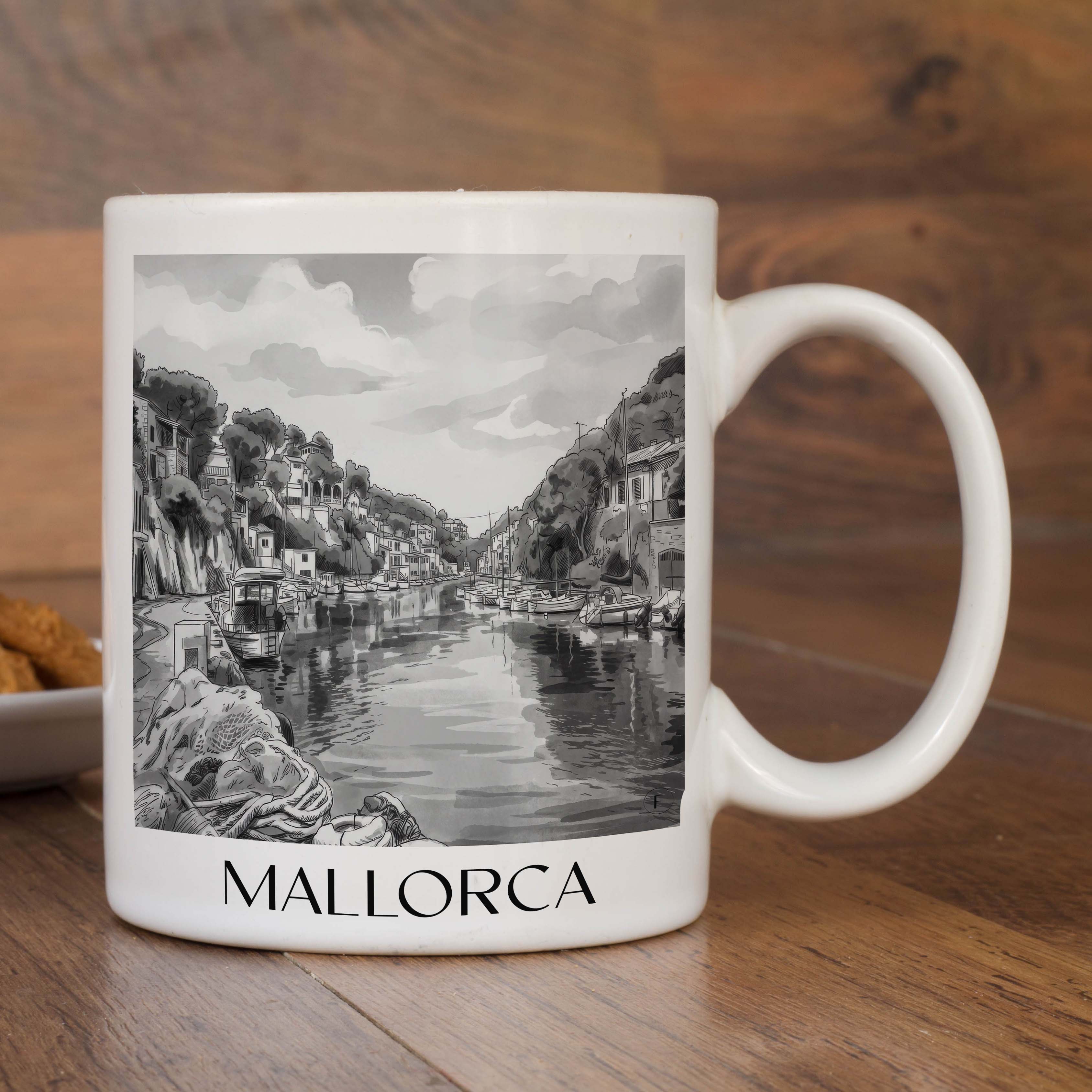 mallorca-spanien-spanien-kaffeebecher-aquarell-schwarz-weiss