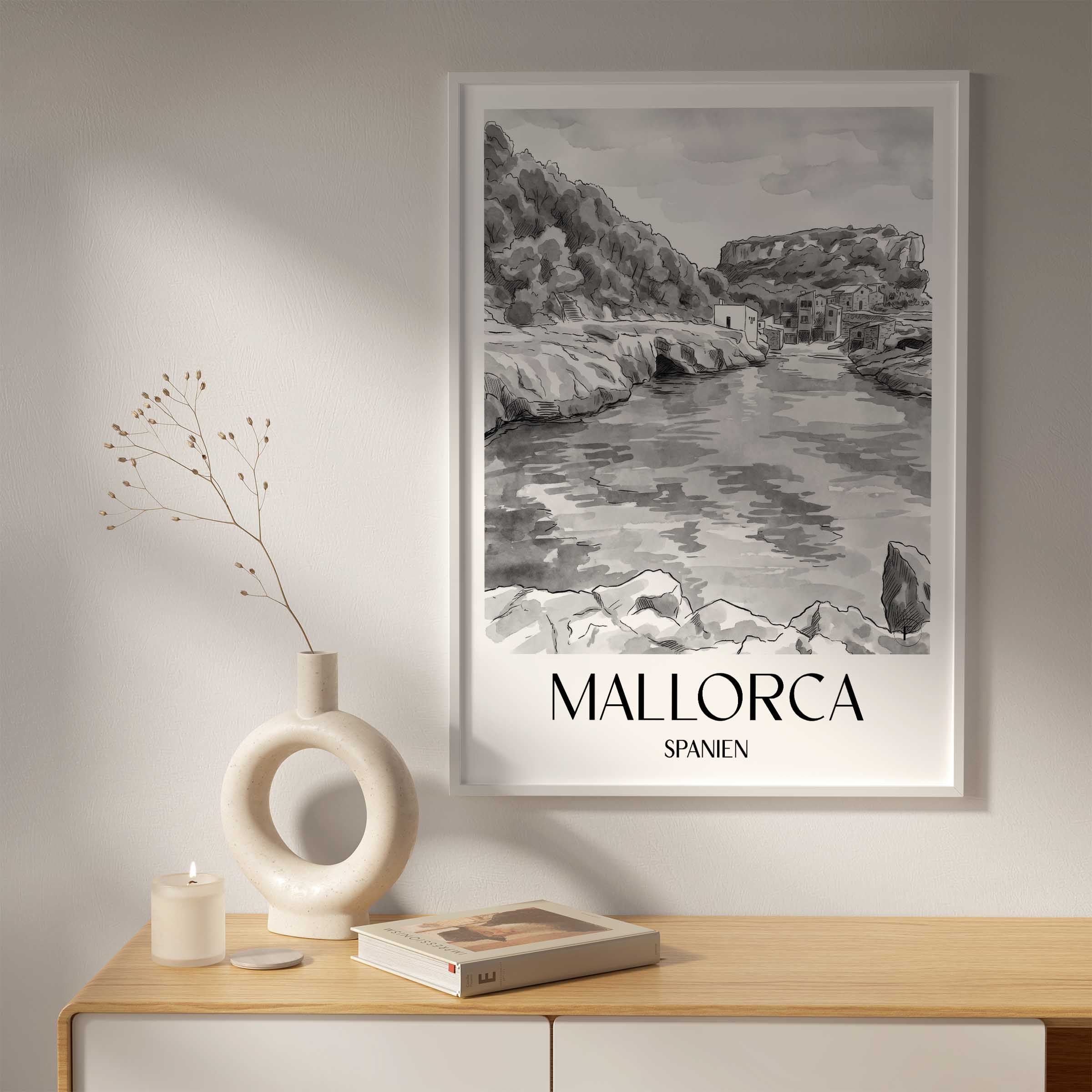 mallorca-spanien-poster-aquarell-schwarz-weiss