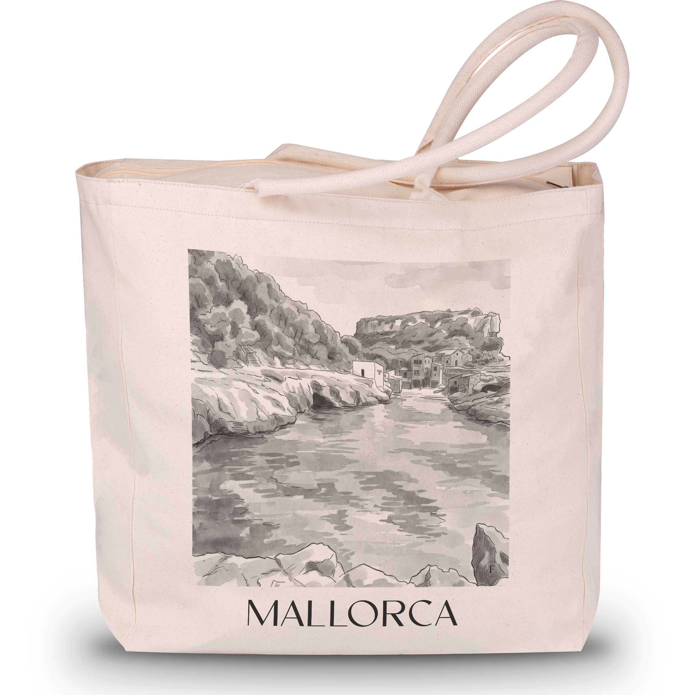 Mallorca - Spanien Tote Bag - Einkaufstasche im Aquarell Schwarz-Weiß Stil - favplace