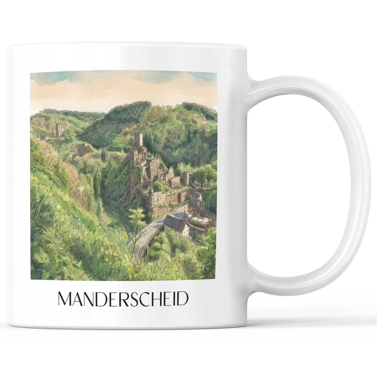 Manderscheid Kaffeebecher - Vulkaneifel - Deutschland Becher - Kaffeetasse im Aquarell Stil - favplace