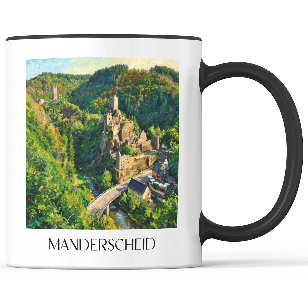 Manderscheid Kaffeebecher - Vulkaneifel - Deutschland Becher - Kaffeetasse im Ölgemälde Stil - favplace