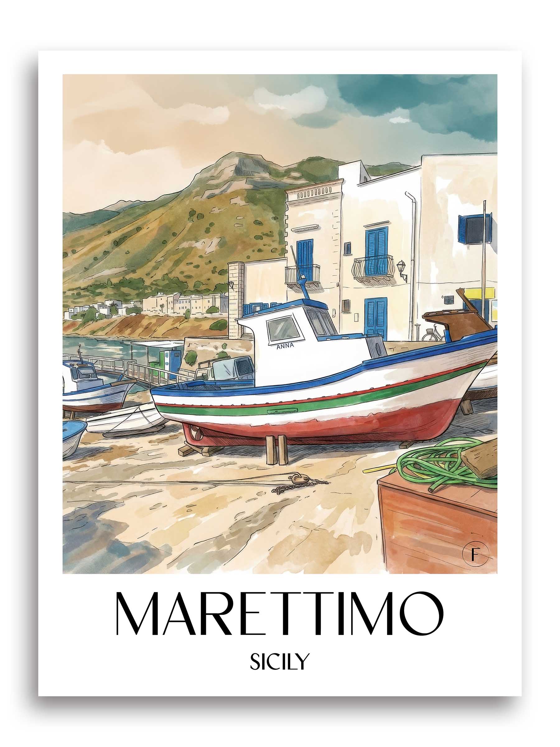 Marettimo Poster - Sizilien - Italien Kunstdruck - Aquarell von A4 bis A1 - favplace