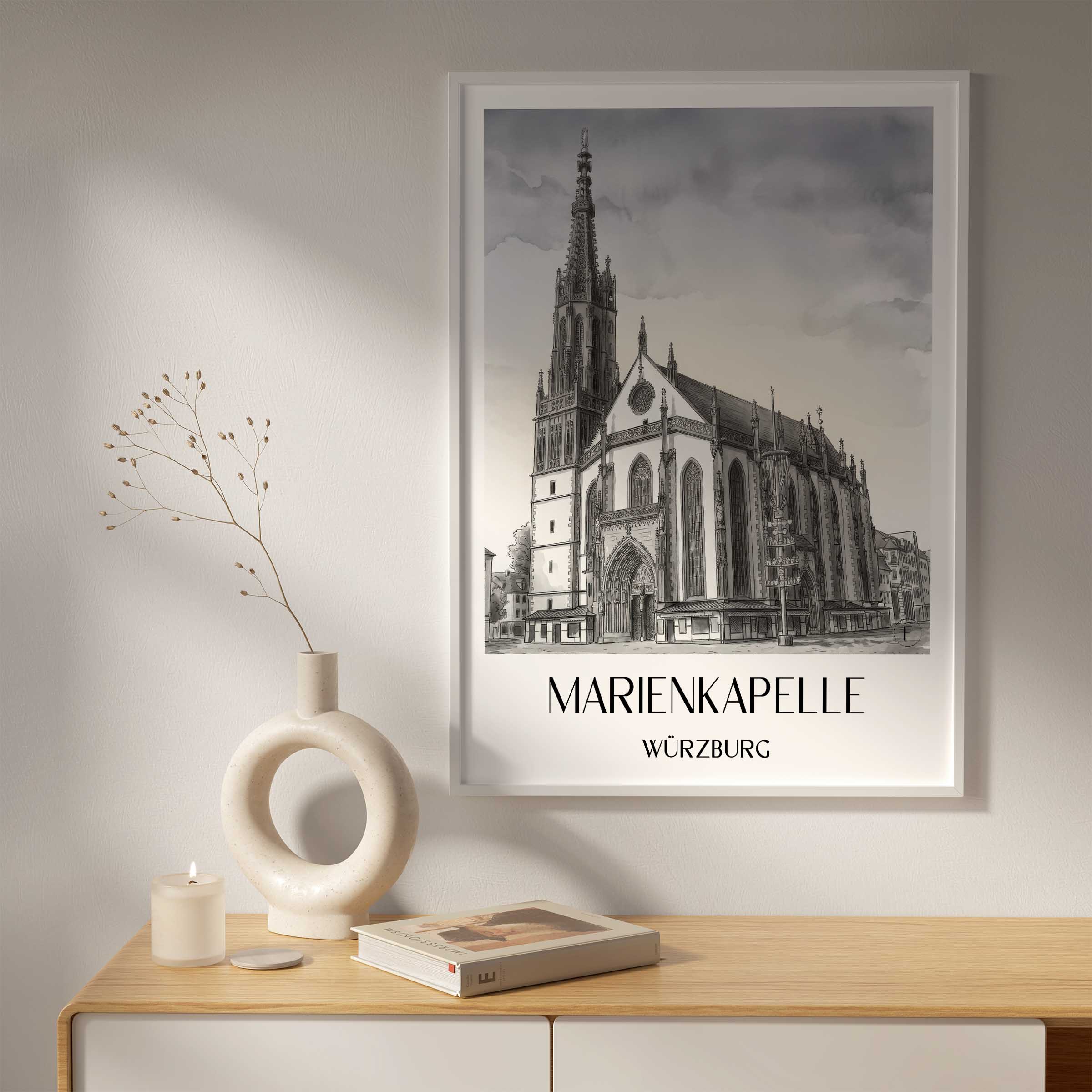 marienkapelle-würzburg-deutschland-poster-aquarell-schwarz-weiss
