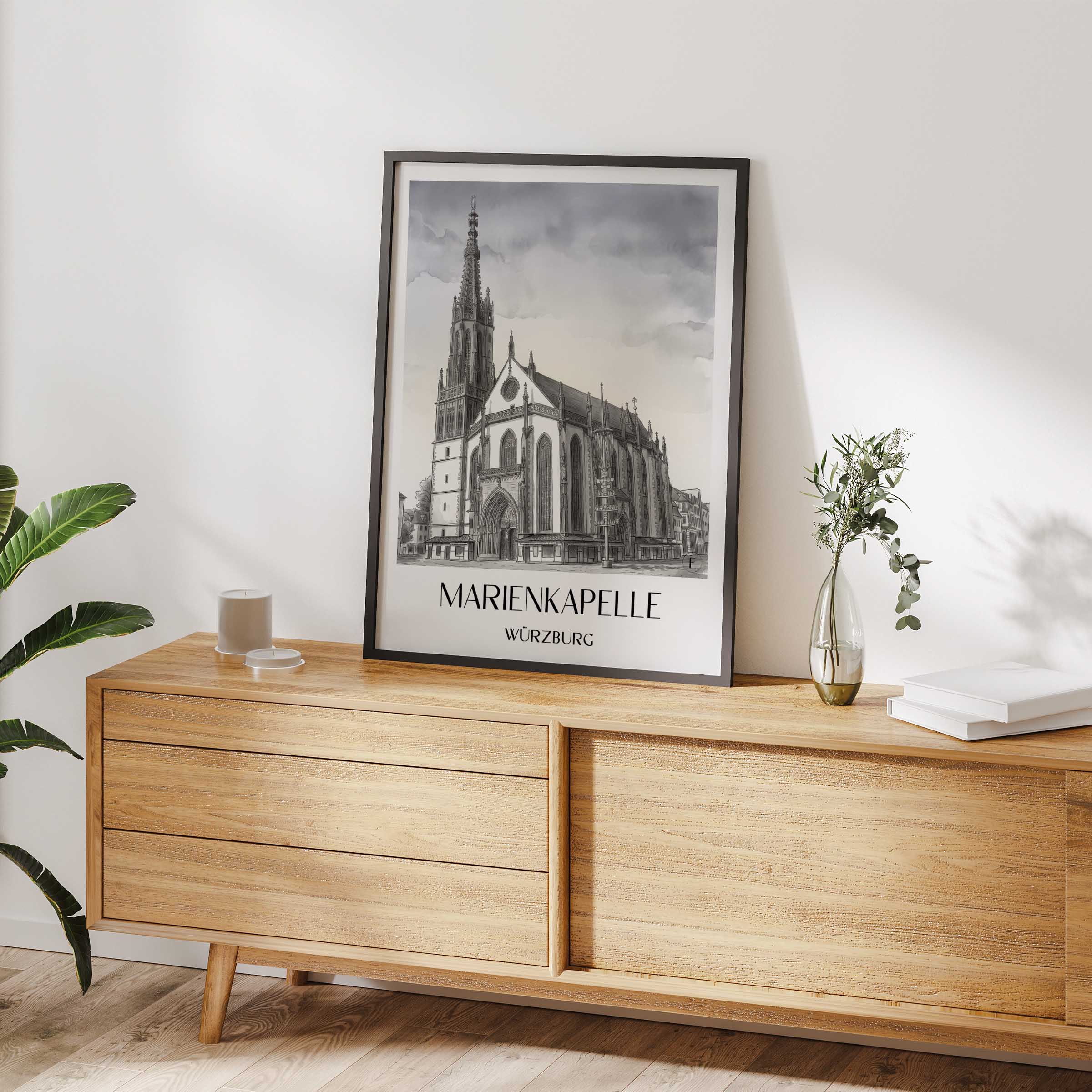 marienkapelle-würzburg-deutschland-poster-aquarell-schwarz-weiss