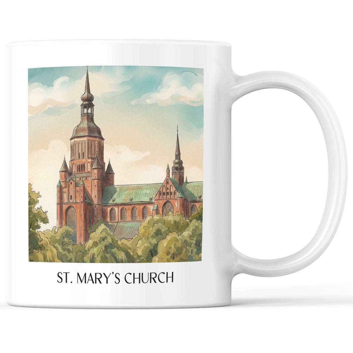 Marienkirche Kaffeebecher - Stralsund - Deutschland Becher - Kaffeetasse im Aquarell Stil - favplace