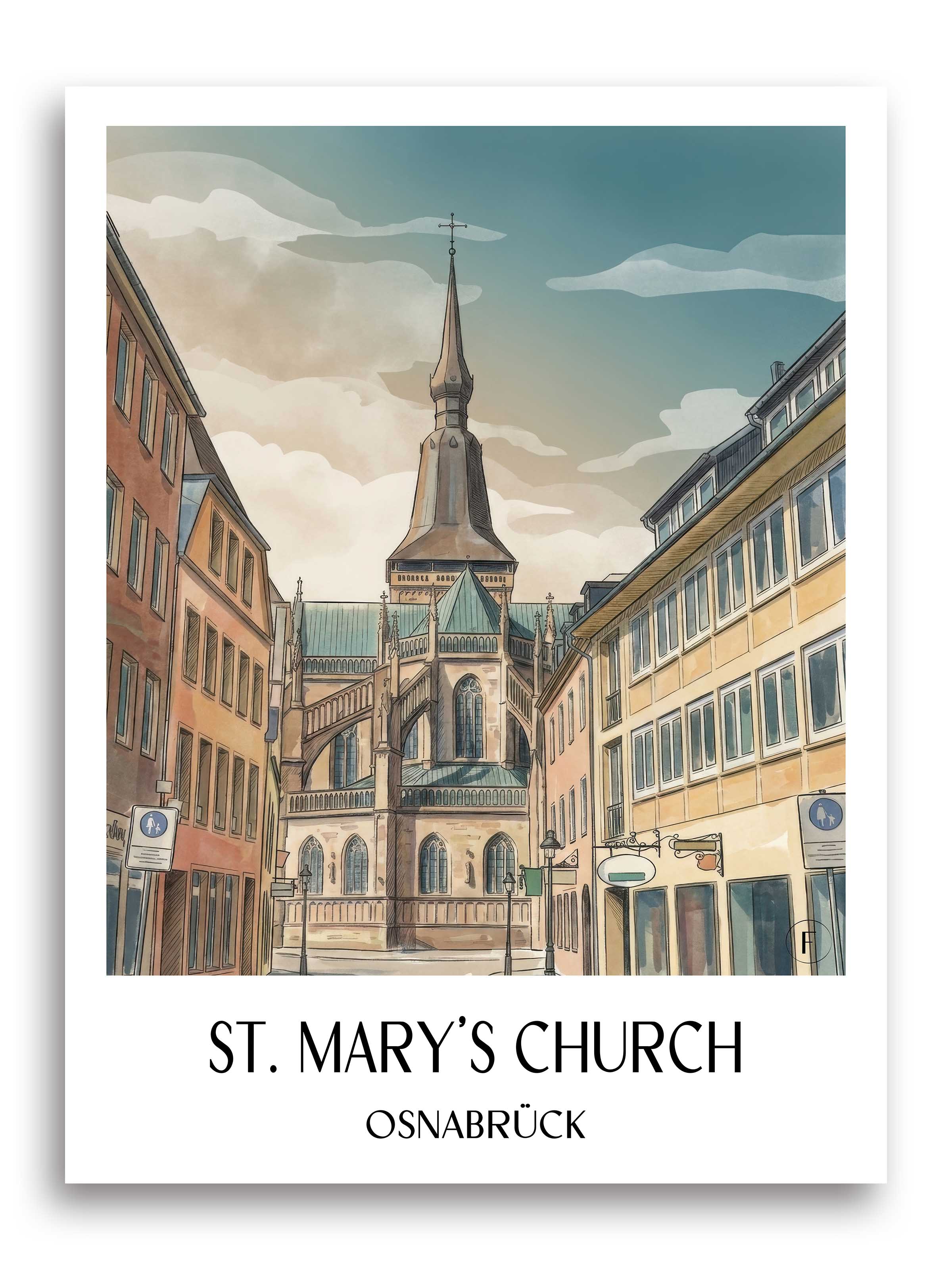 Marienkirche Poster - Osnabrück - Deutschland Kunstdruck - Aquarell von A4 bis A1 - favplace