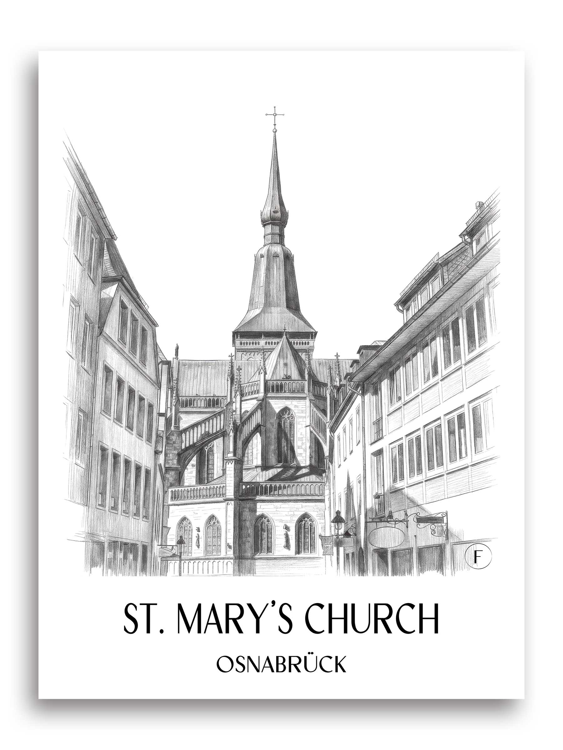 Marienkirche Poster - Osnabrück - Deutschland Kunstdruck - Zeichnung von A4 bis A1