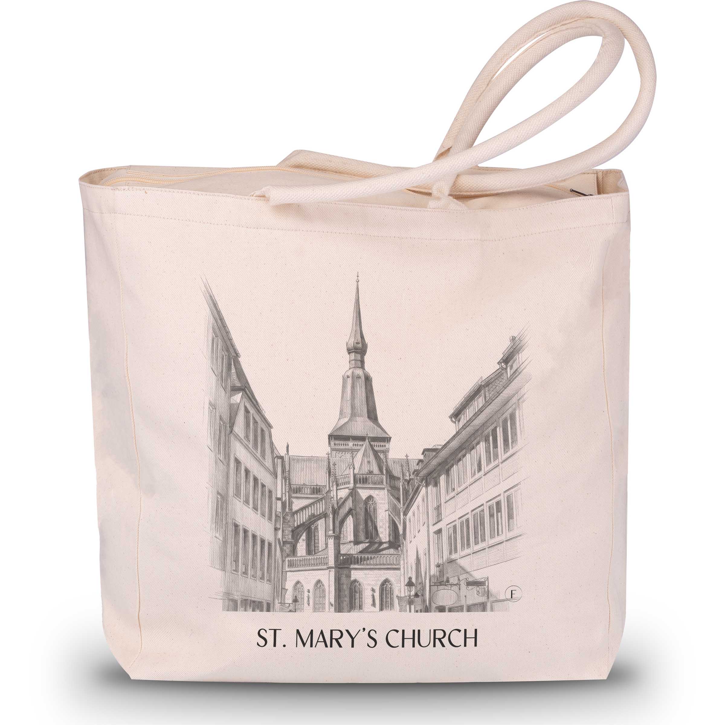 Marienkirche Shopping Tasche - Osnabrück - Deutschland Tote Bag - Einkaufstasche im Zeichnung Stil - favplace