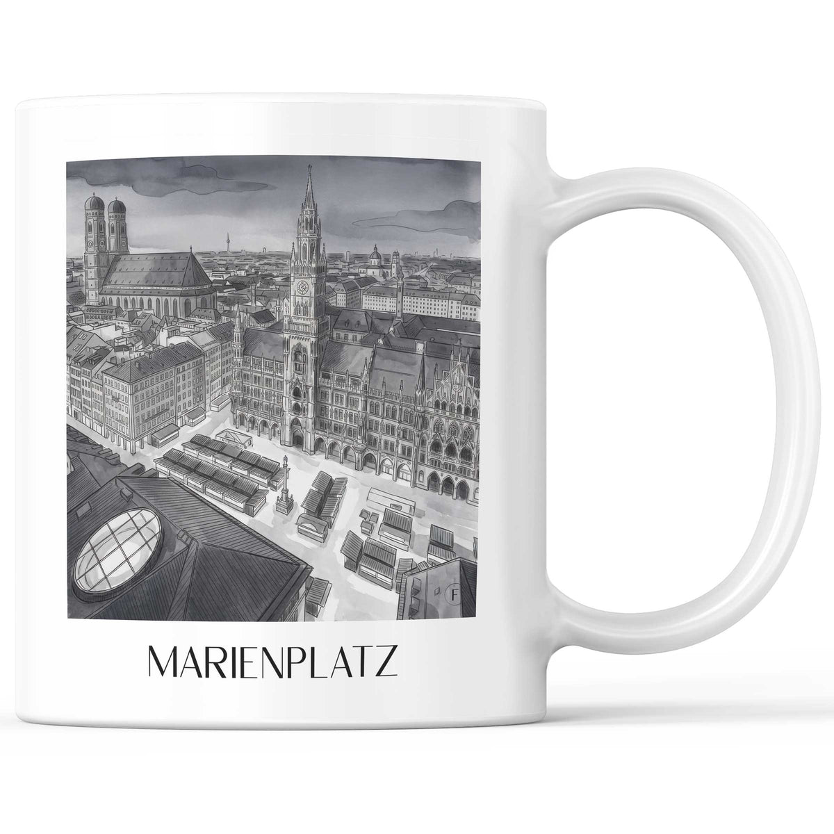 Marienplatz Kaffeebecher - München - Deutschland Becher - Kaffeetasse im Aquarell Schwarz-Weiß Stil - favplace
