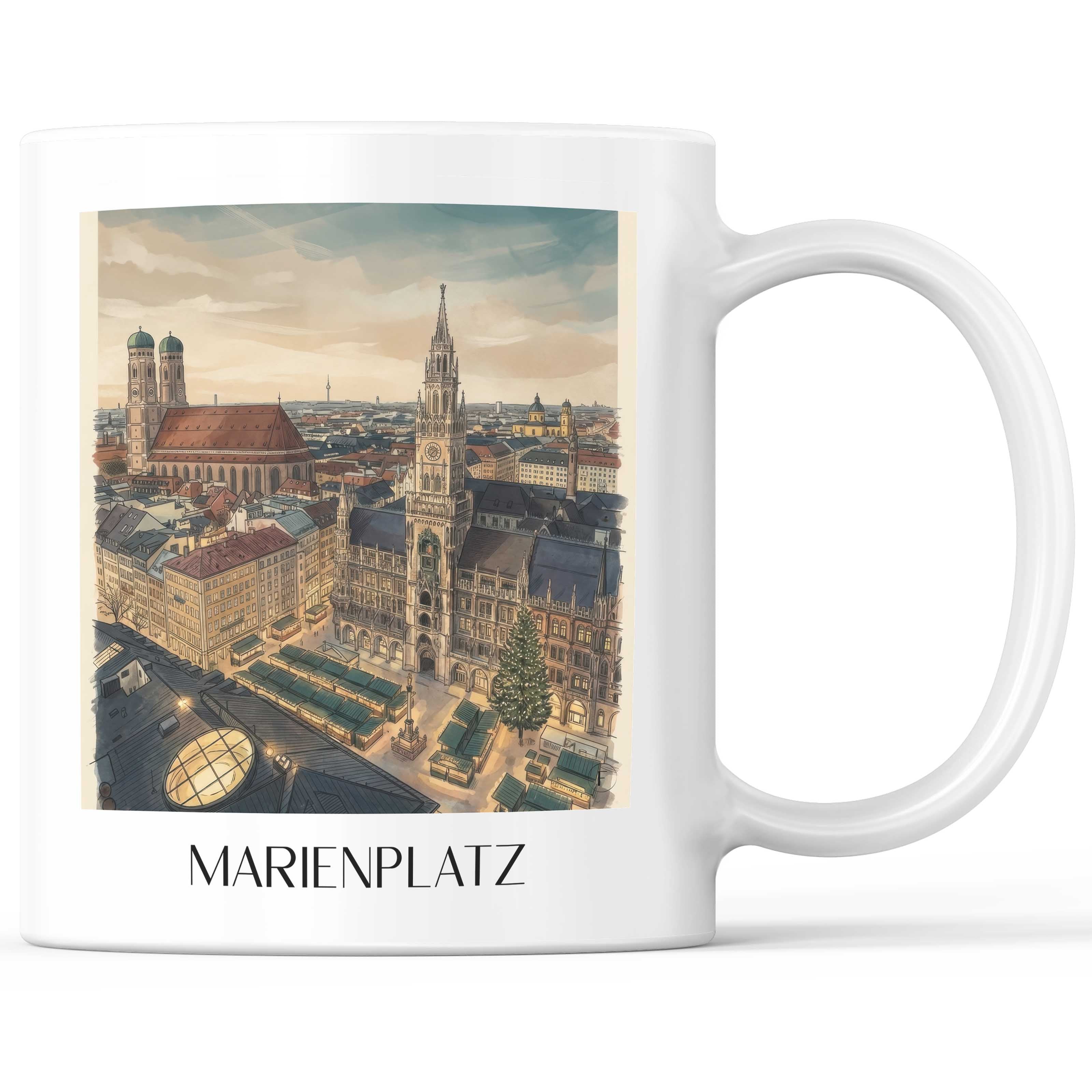 Marienplatz Kaffeebecher - München - Deutschland Becher - Kaffeetasse im Aquarell Stil - favplace